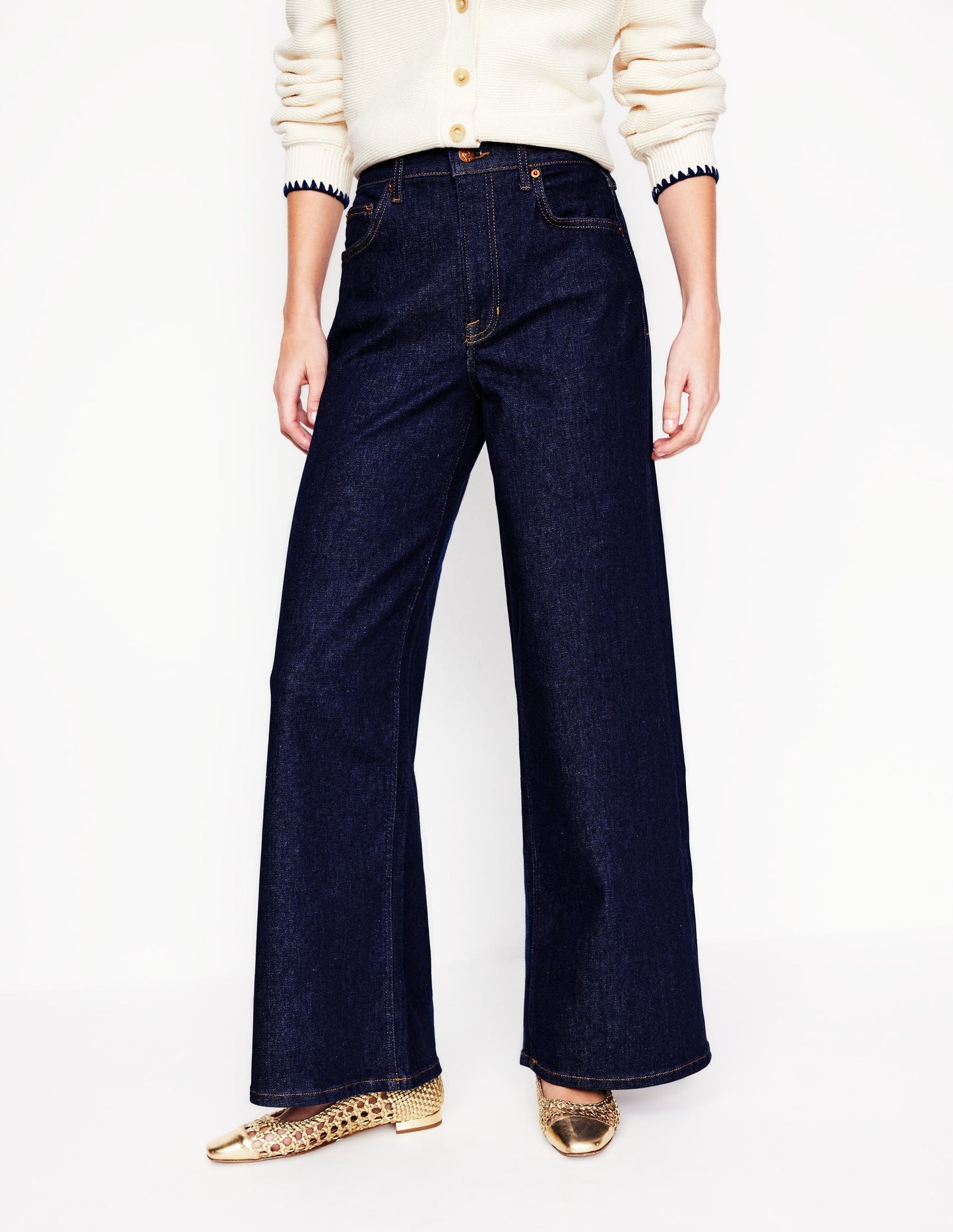 Hoch geschnittene Jeans mit weitem Bein-Indigo Waschung