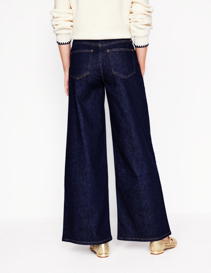 Hoch geschnittene Jeans mit weitem Bein-Indigo Waschung