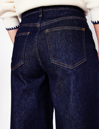 Hoch geschnittene Jeans mit weitem Bein-Indigo Waschung