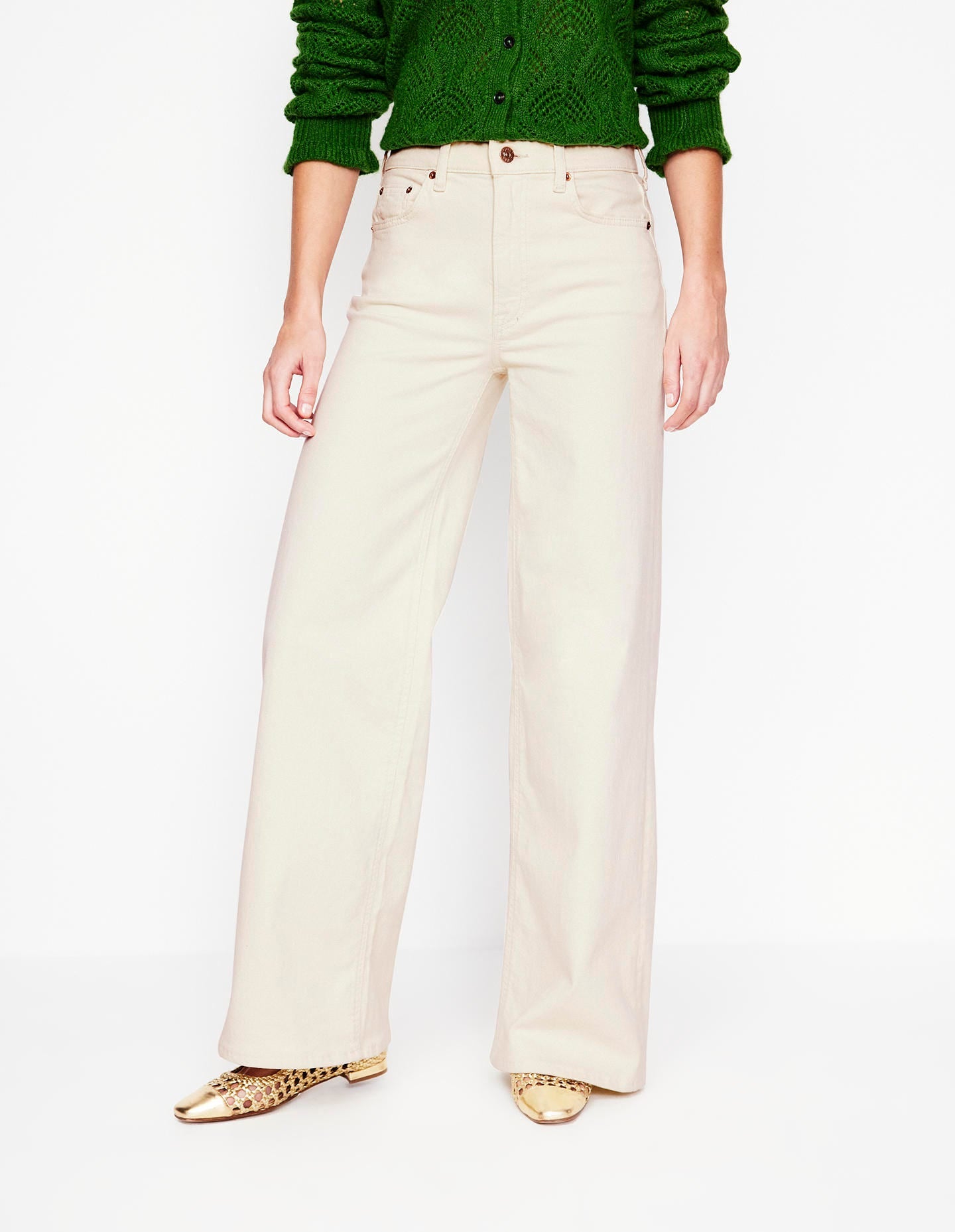 Hoch geschnittene Jeans mit weitem Bein-Naturweiß - Image 2