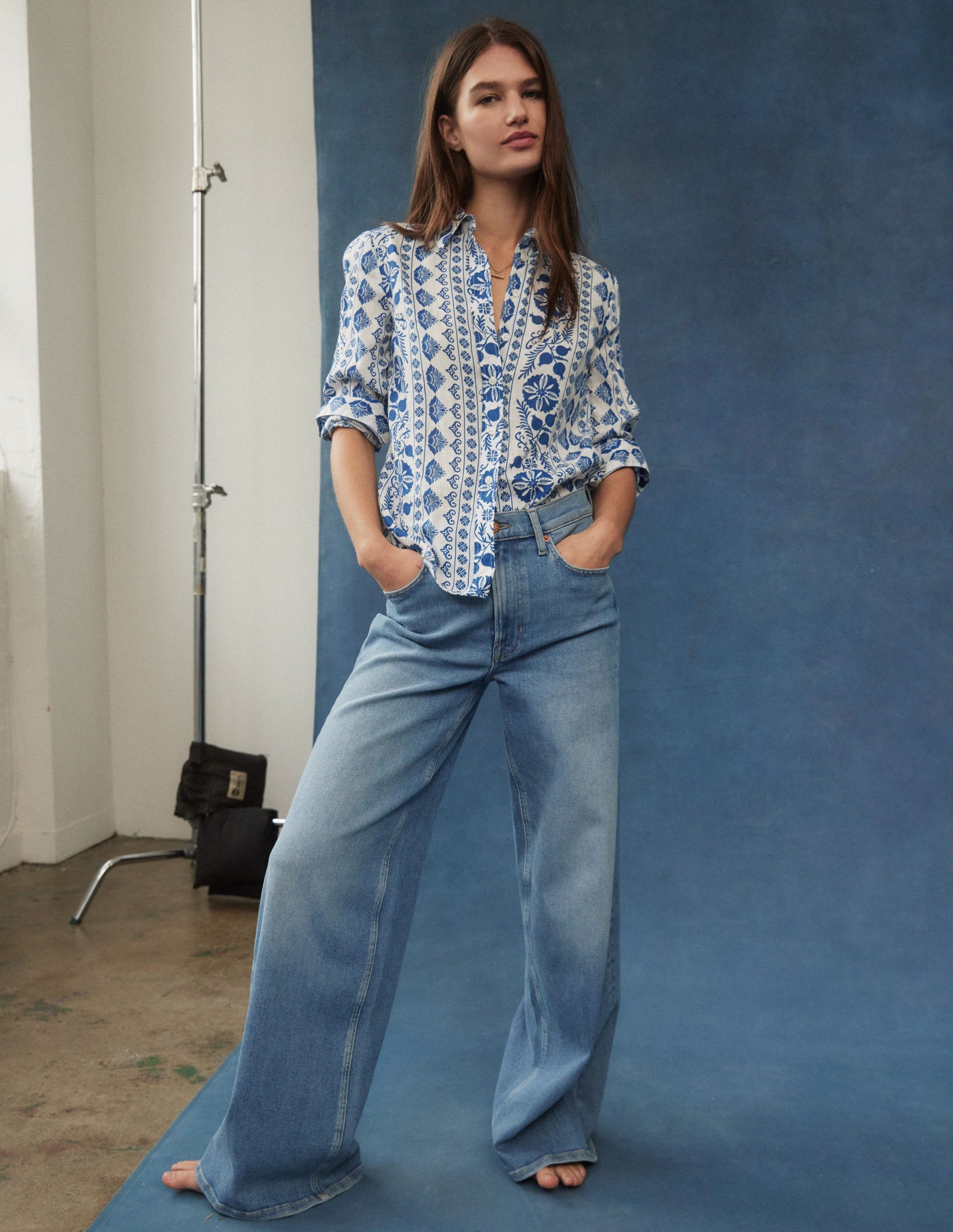 Jean large taille haute-Blanc/Cerf Boden FR1