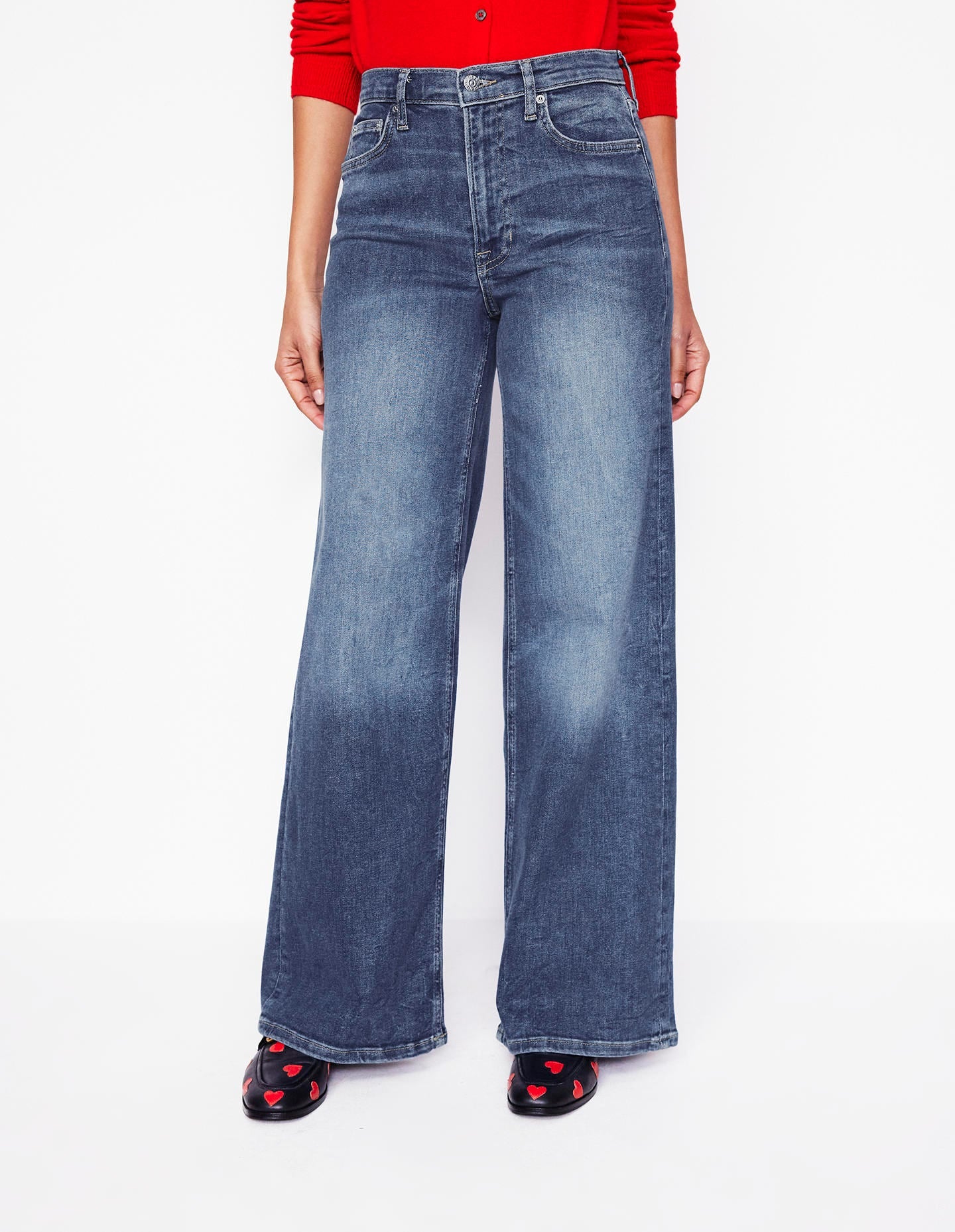 Hoch geschnittene Jeans mit weitem Bein-Beatnik Red