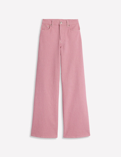 Hoch geschnittene Jeans mit weitem Bein-Rosa mit Streifen