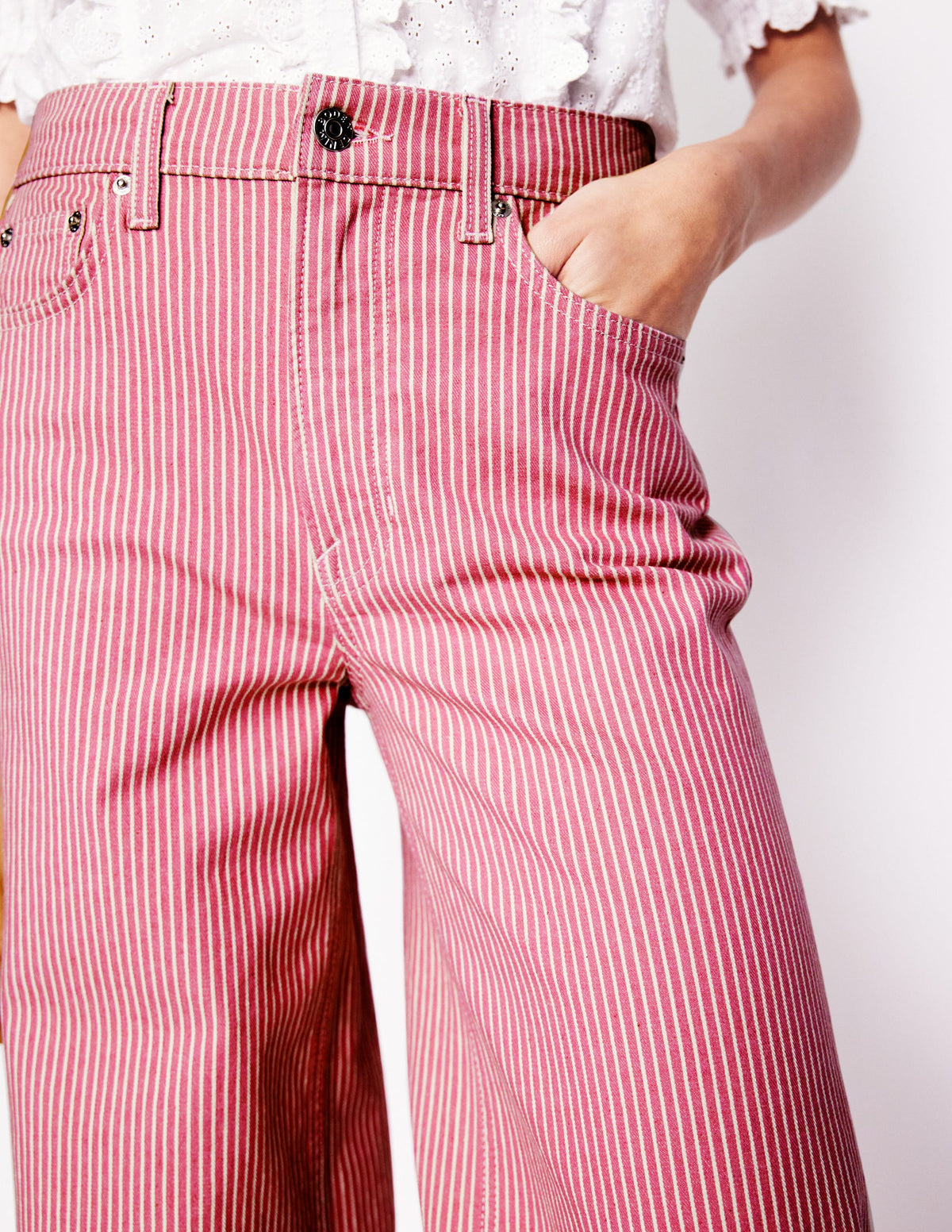 Jean large taille haute-Rayé rose - Image 5
