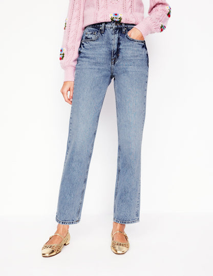 Jeans mit hohem Bund und geradem Bein-Helle Waschung