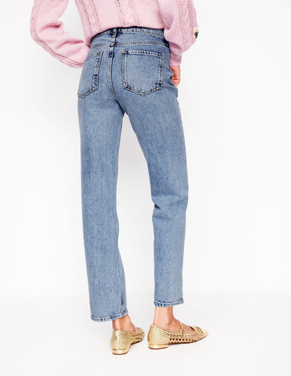 Jeans mit hohem Bund und geradem Bein-Helle Waschung