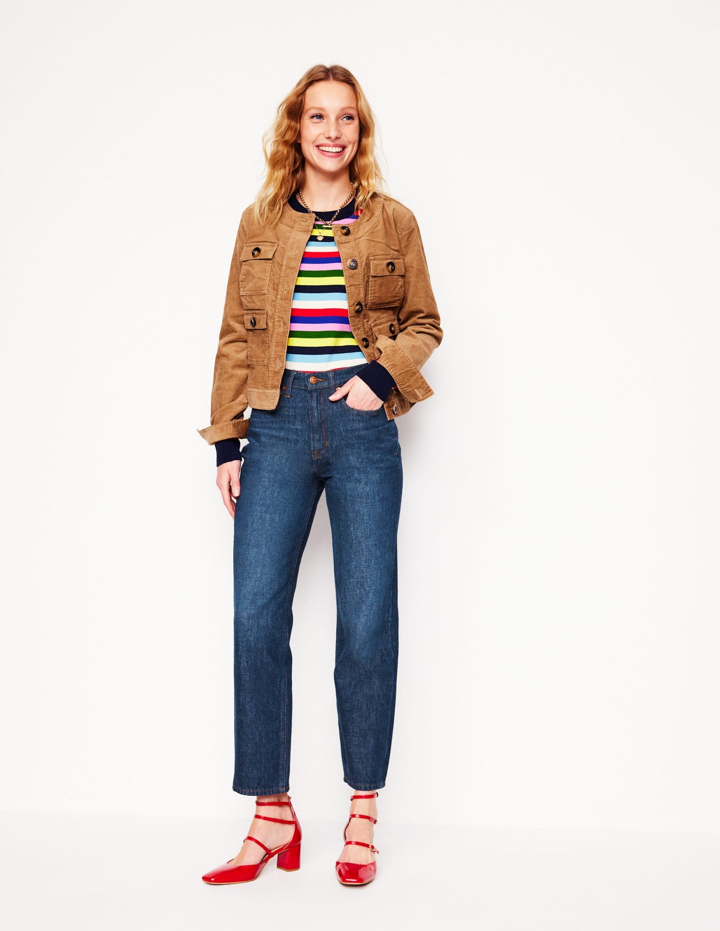 Jeans mit hohem Bund und geradem Bein-Dunkel Denim