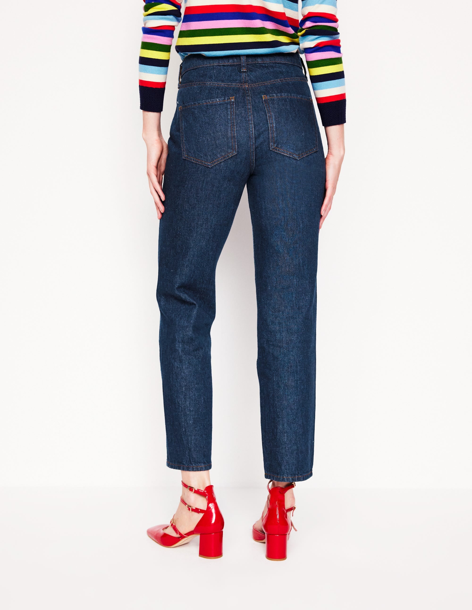 Jeans mit hohem Bund und geradem Bein-Dunkel Denim - Image 4