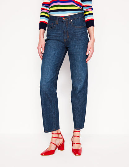 Jeans mit hohem Bund und geradem Bein-Dunkel Denim