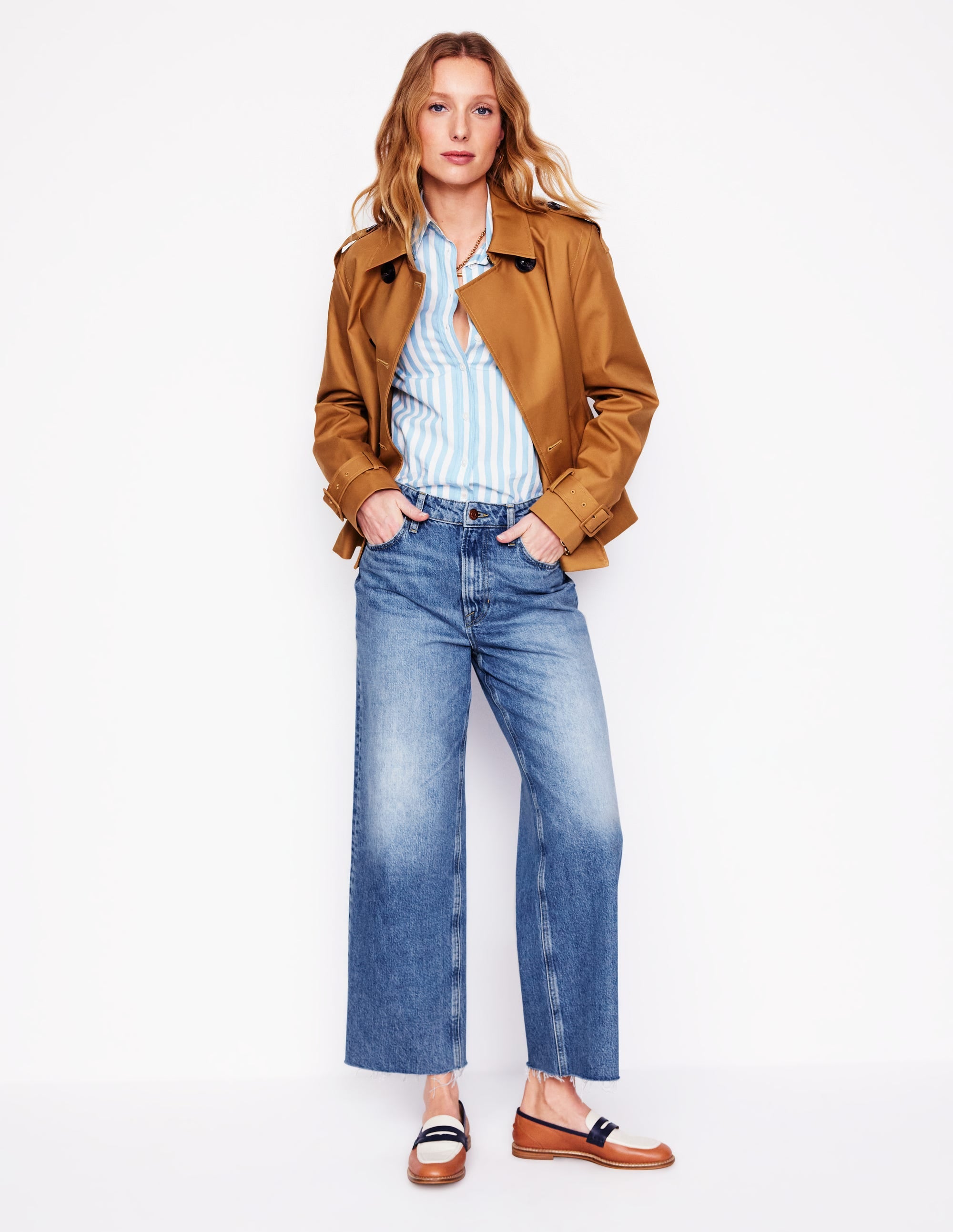 Kurze Jeans mit hohem Bund und geradem Beinschnitt-Helles Vintage Fransen - Image 1