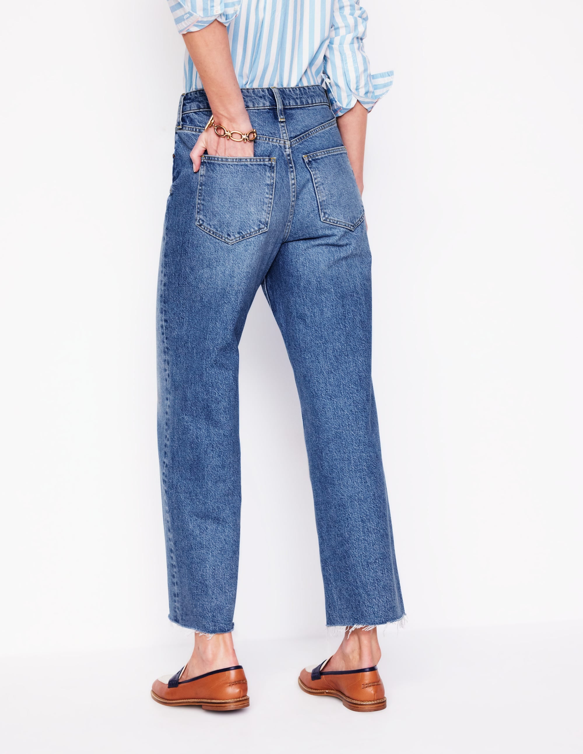 Kurze Jeans mit hohem Bund und geradem Beinschnitt-Helles Vintage Fransen - Image 3