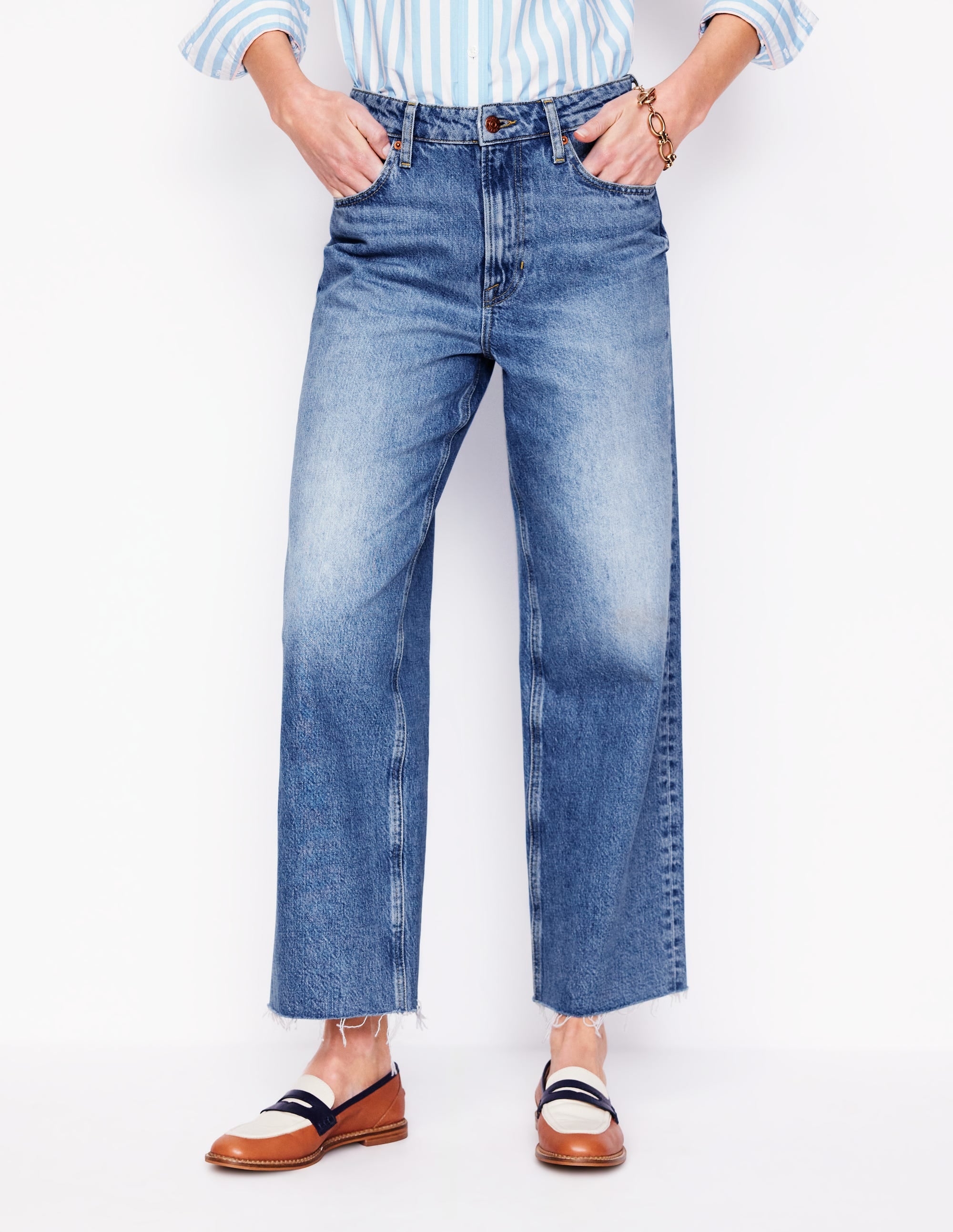 Kurze Jeans mit hohem Bund und geradem Beinschnitt-Helles Vintage Fransen - Image 4