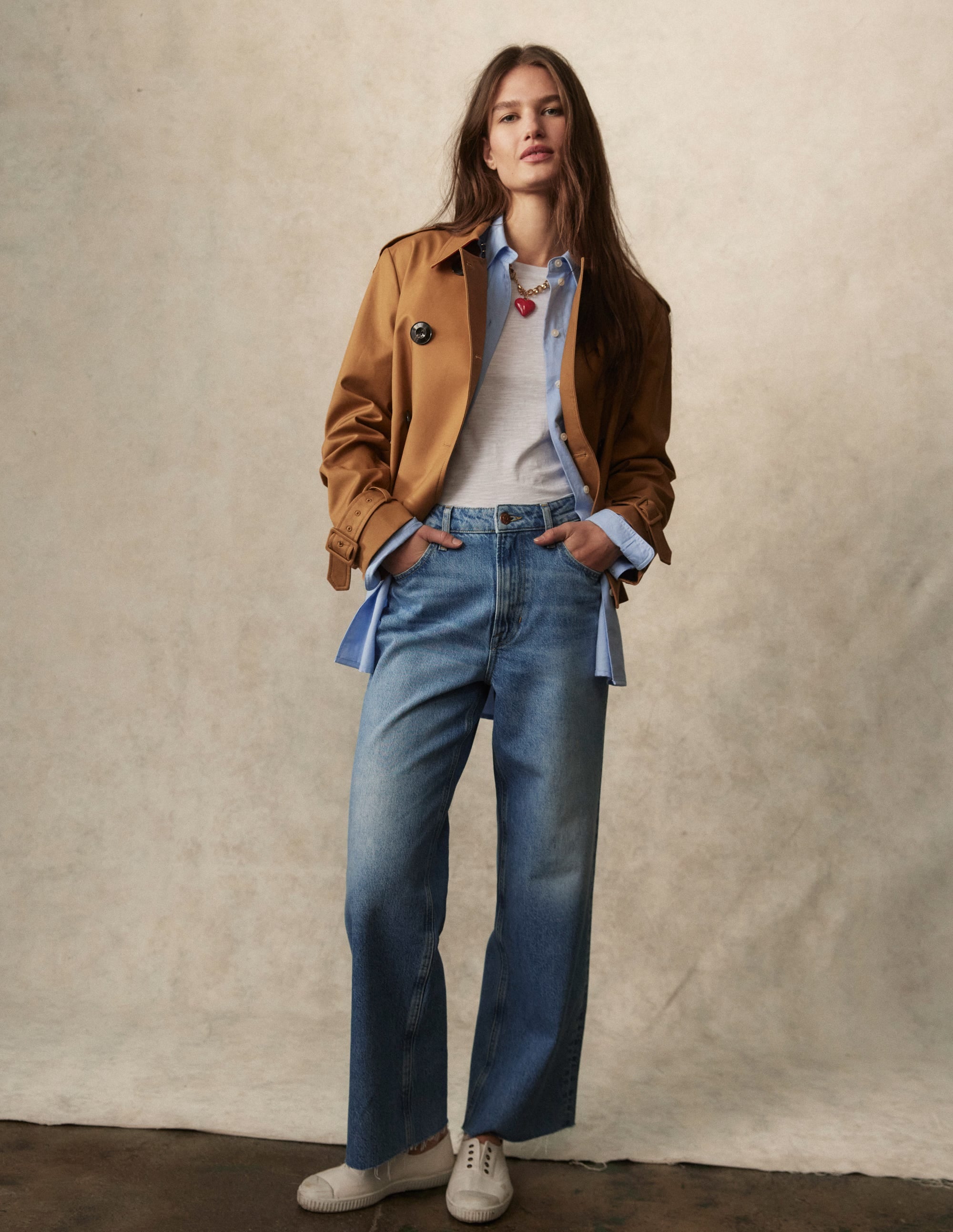 Kurze Jeans mit hohem Bund und geradem Beinschnitt-Helles Vintage Fransen - Image 6