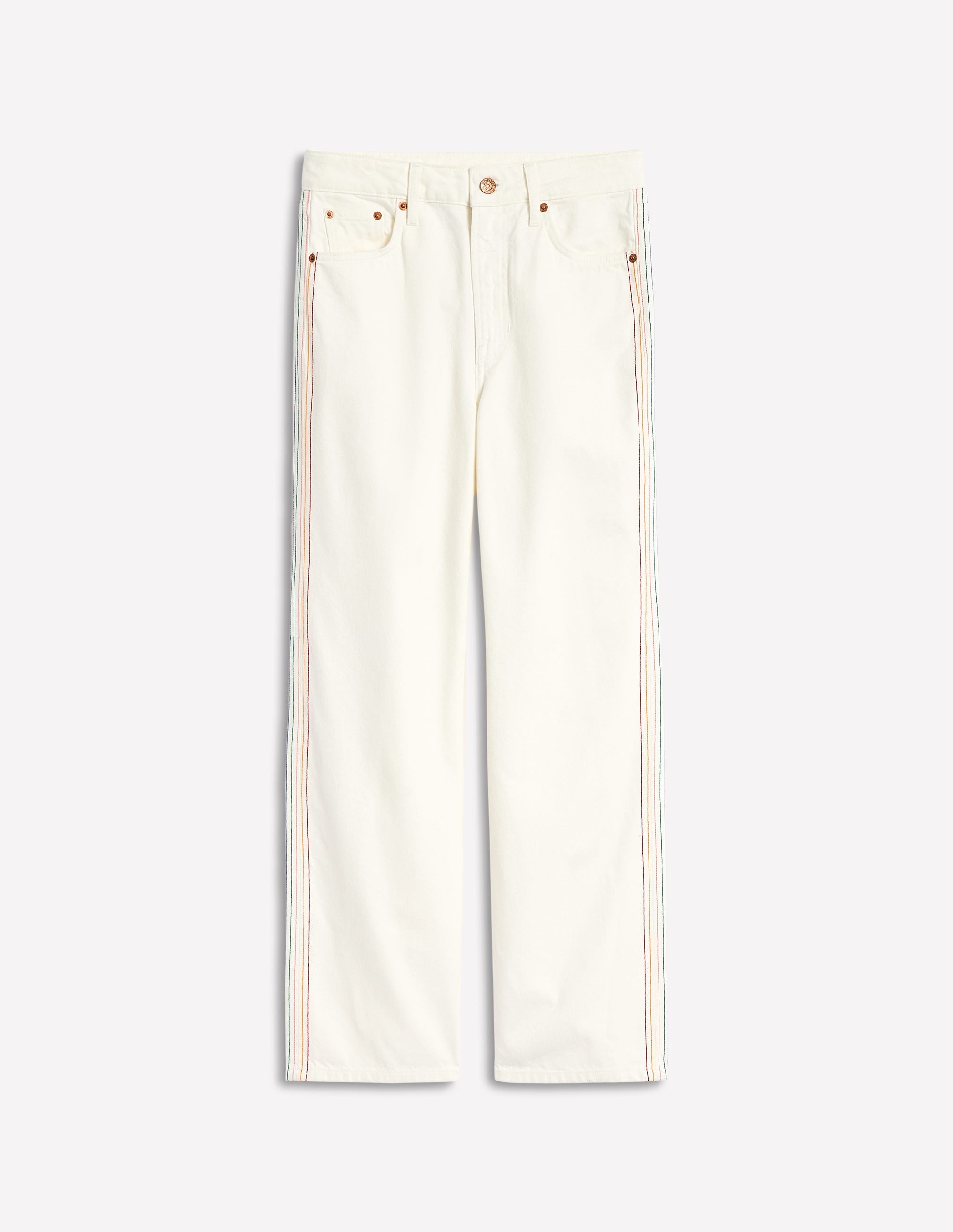 Kurze Jeans mit hohem Bund und geradem Beinschnitt-Cremeweiß mit Stickerei - Image 2