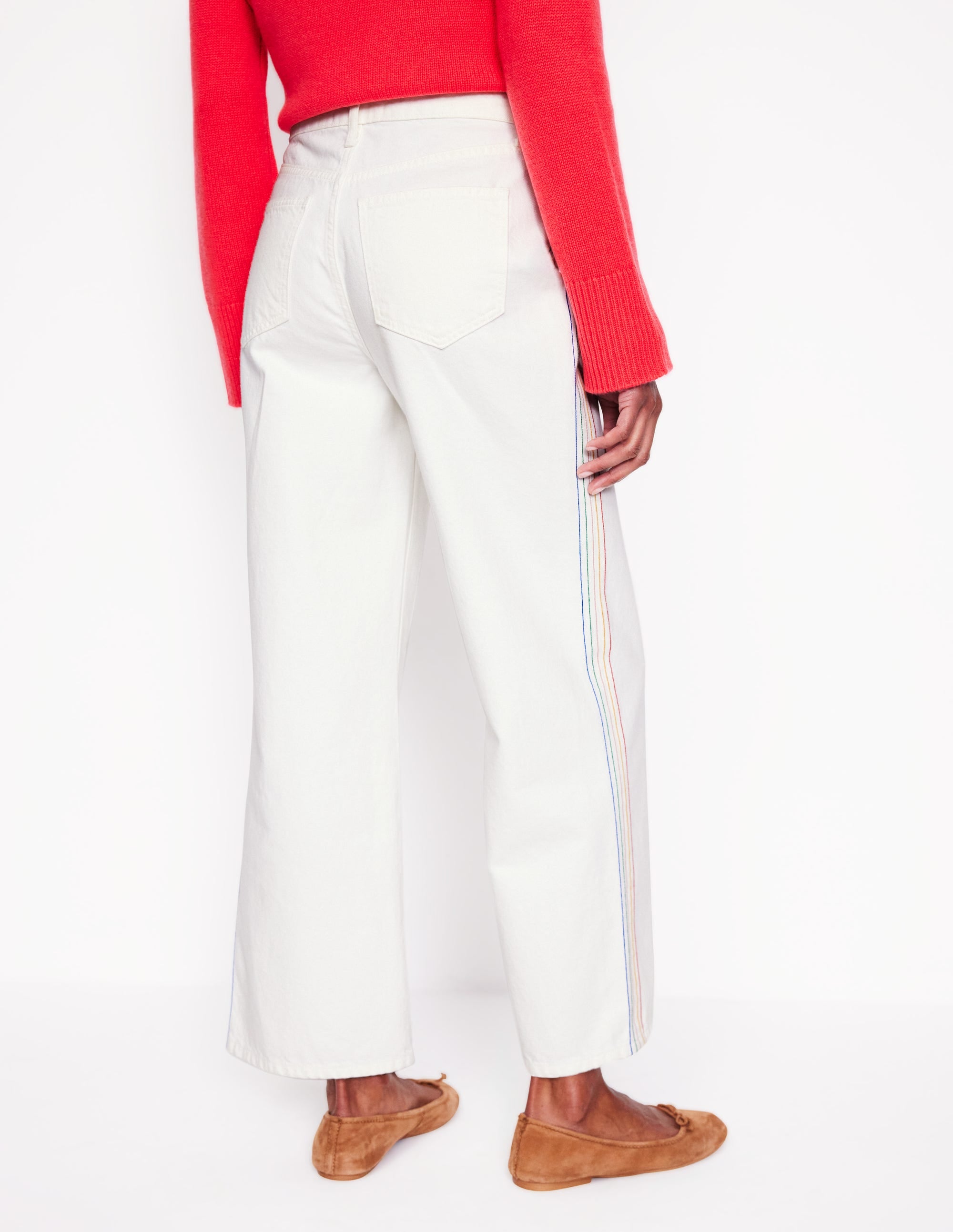 Kurze Jeans mit hohem Bund und geradem Beinschnitt-Cremeweiß mit Stickerei - Image 5