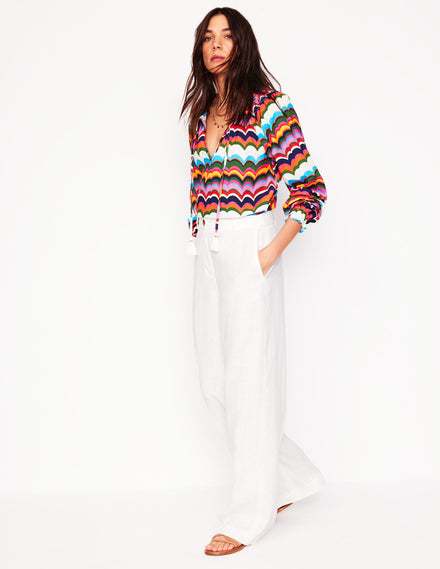 Pantalon Westbourne en lin-Blanc