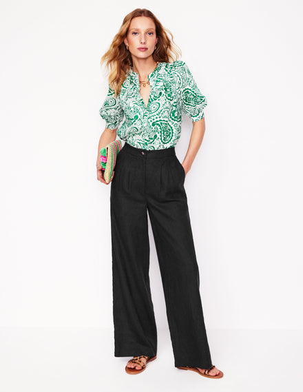 Pantalon Dulwich en lin-Noir