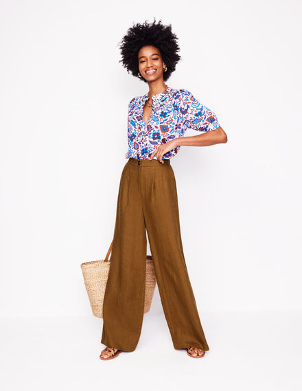 Pantalon Dulwich en lin-Camel