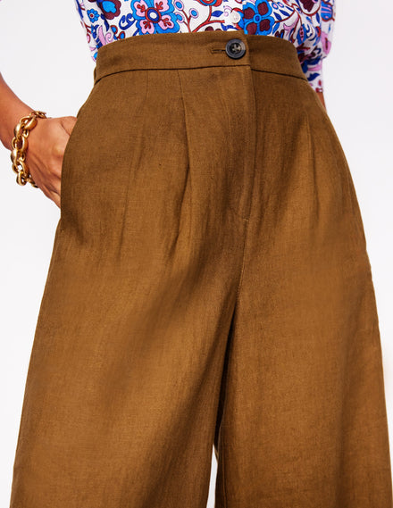 Pantalon Dulwich en lin-Camel