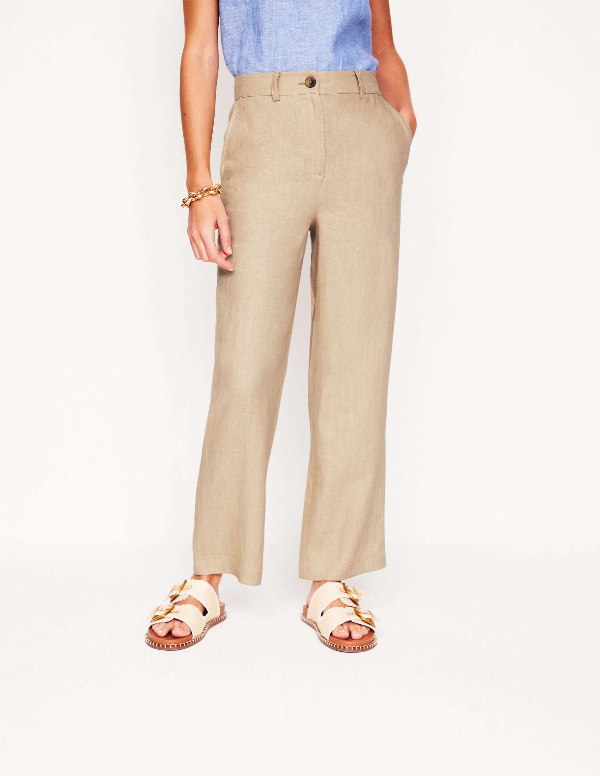 Westbourne Verkürzte Leinenhose-Beige - Image 4