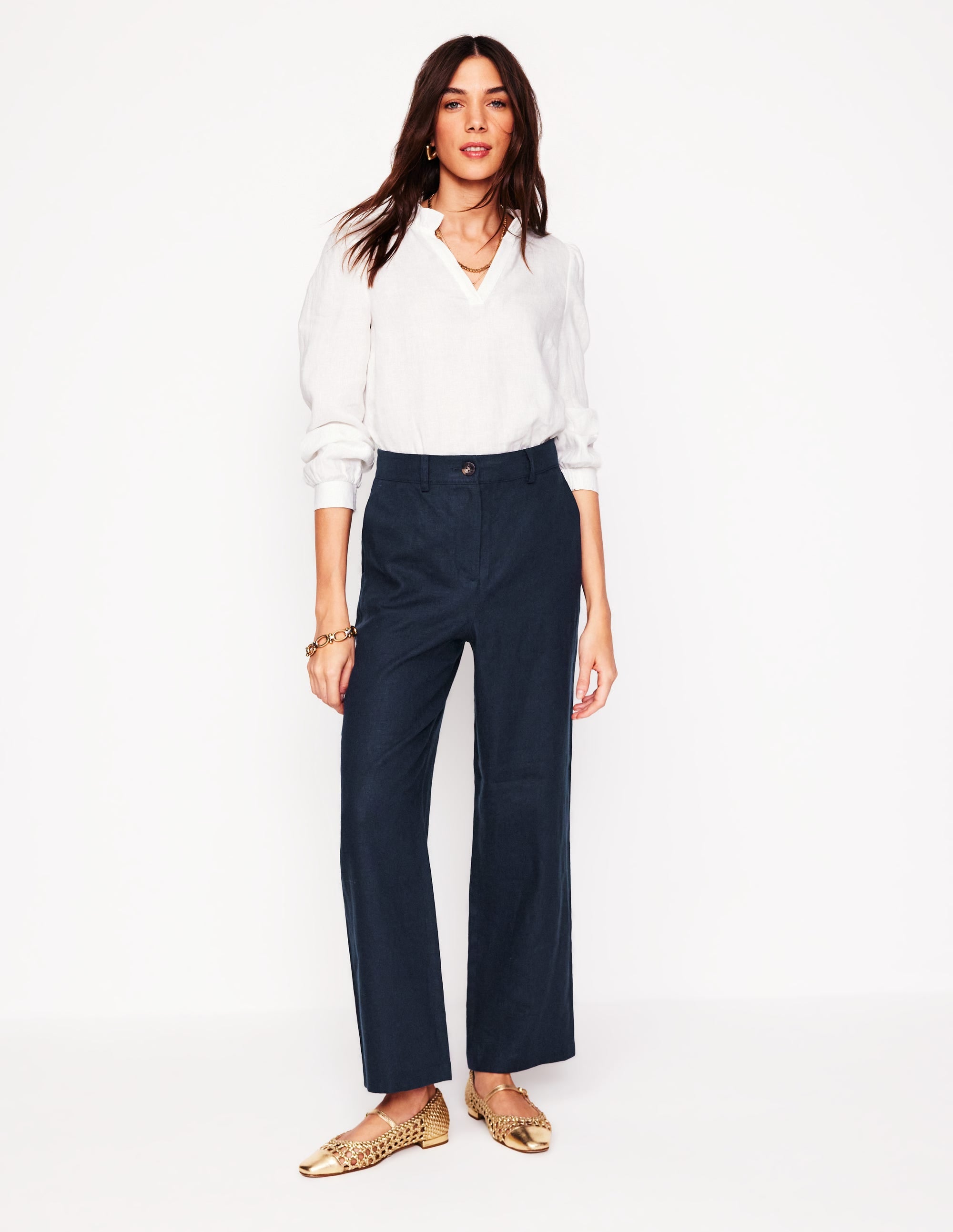 Pantacourt Westbourne en lin-Bleu Marine - Image 1