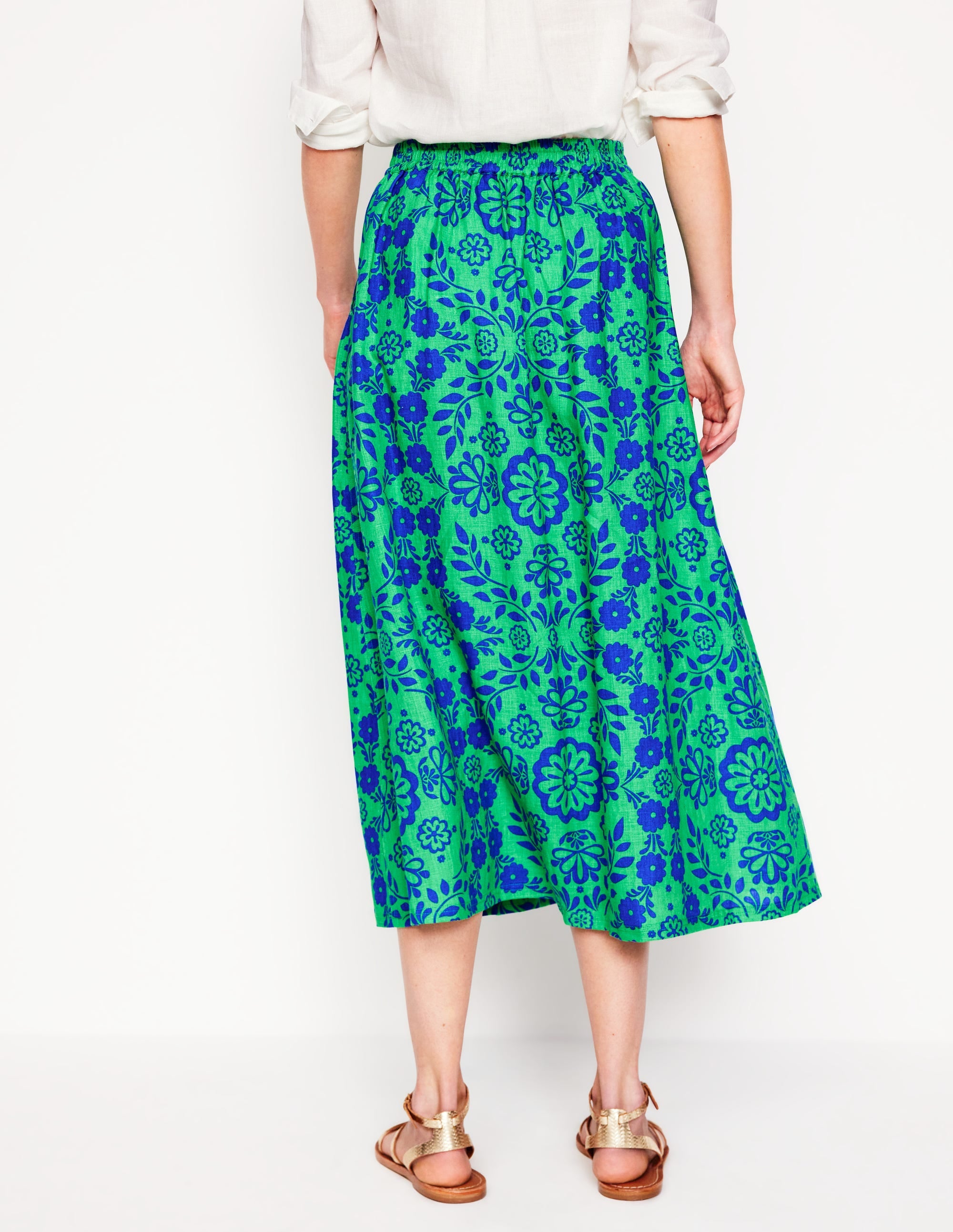 Jupe midi Verity en lin-Motif Structured Meadow mono - Image 4