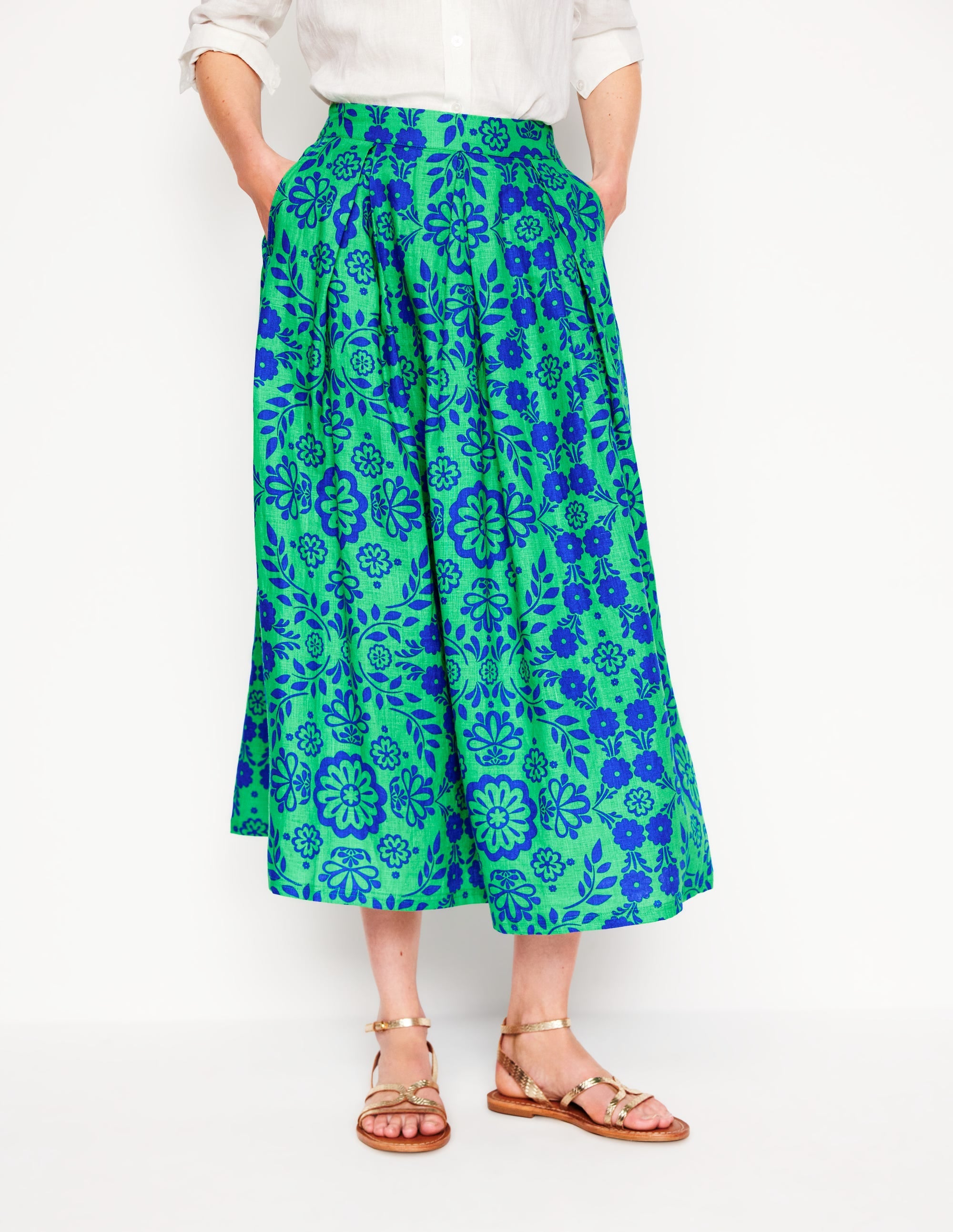 Jupe midi Verity en lin-Motif Structured Meadow mono - Image 5