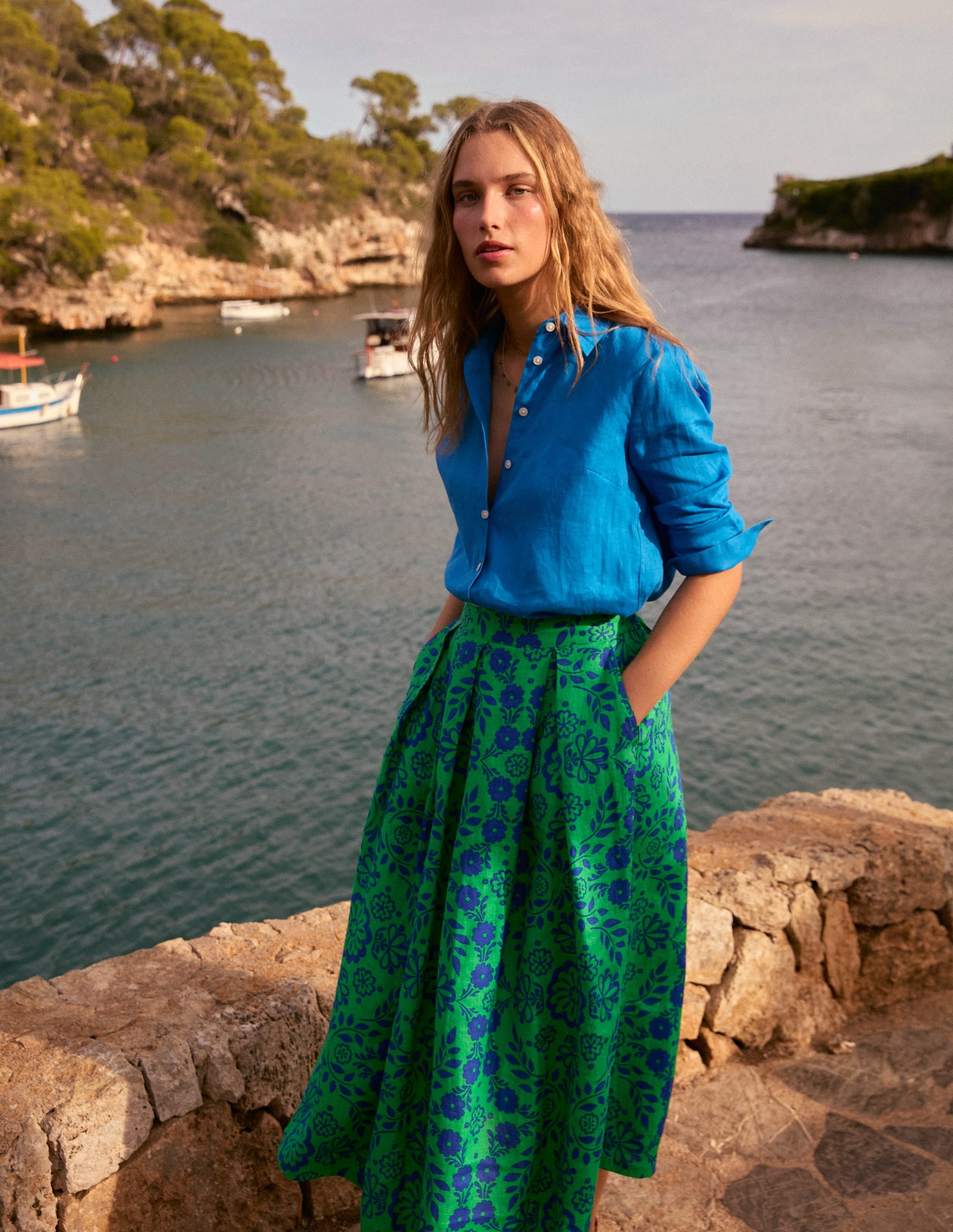 Jupe midi Verity en lin-Motif Structured Meadow mono - Image 2