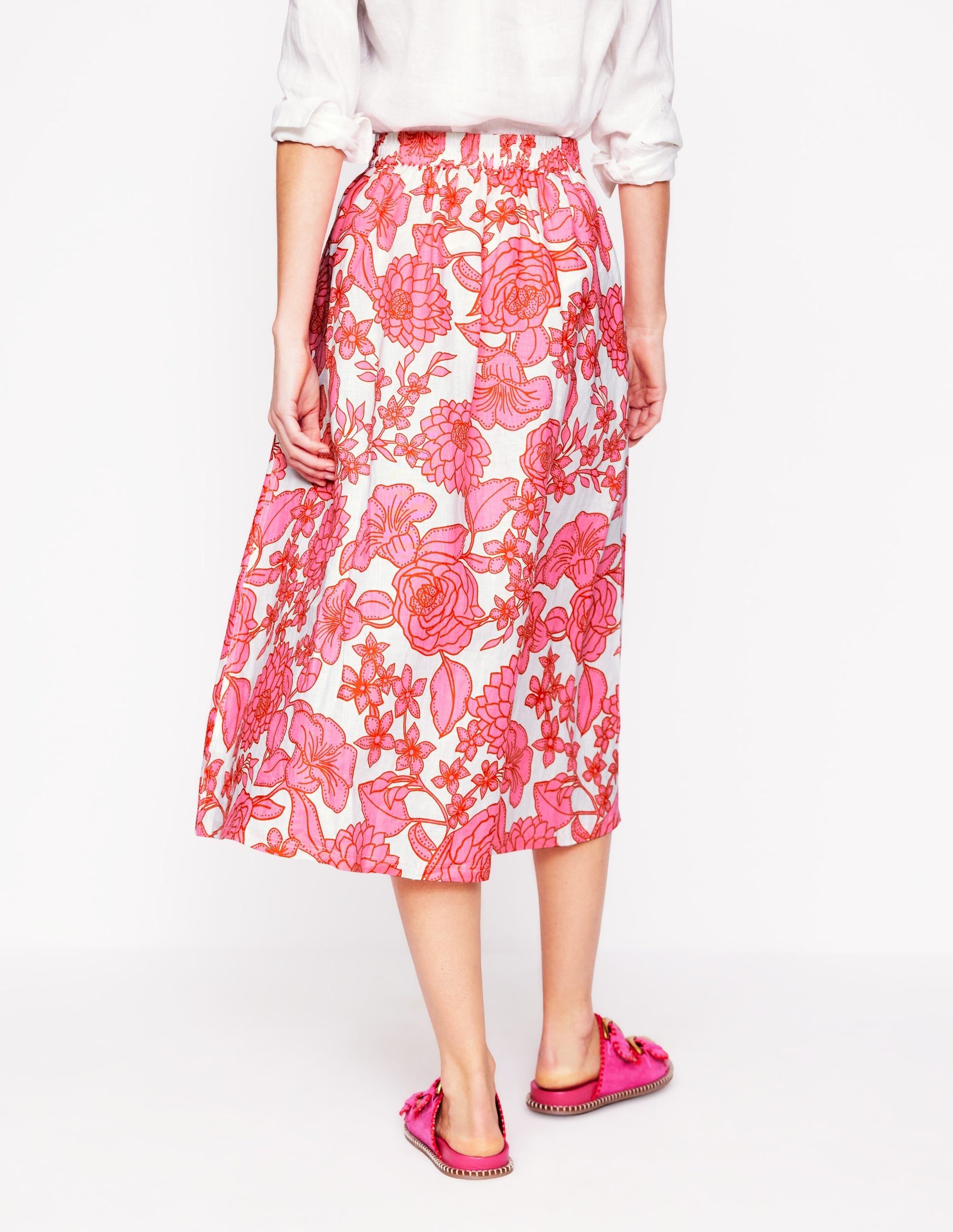 Jupe midi Verity en lin-Rose, motif Blossom Cascade - Image 4