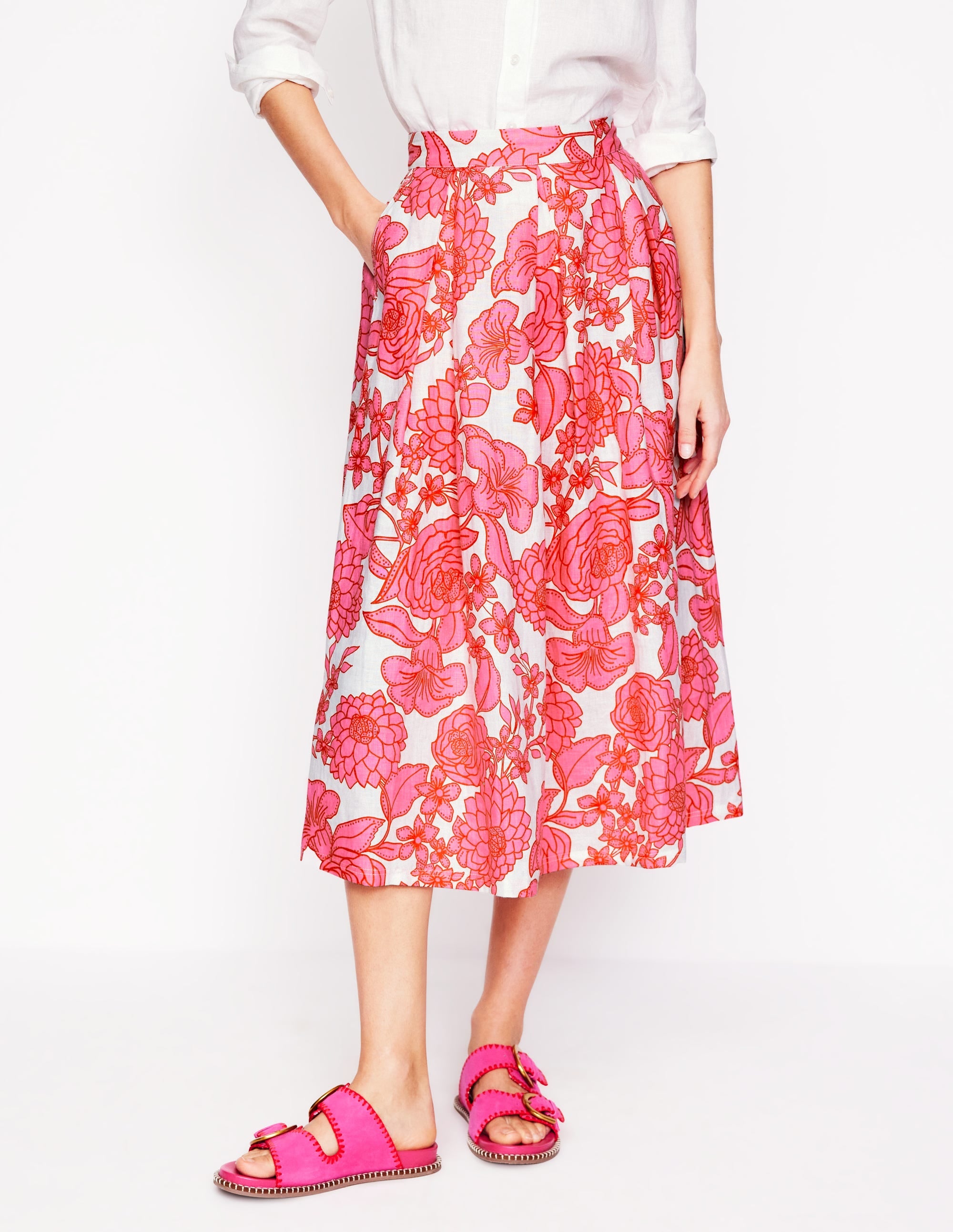 Jupe midi Verity en lin-Rose, motif Blossom Cascade - Image 5