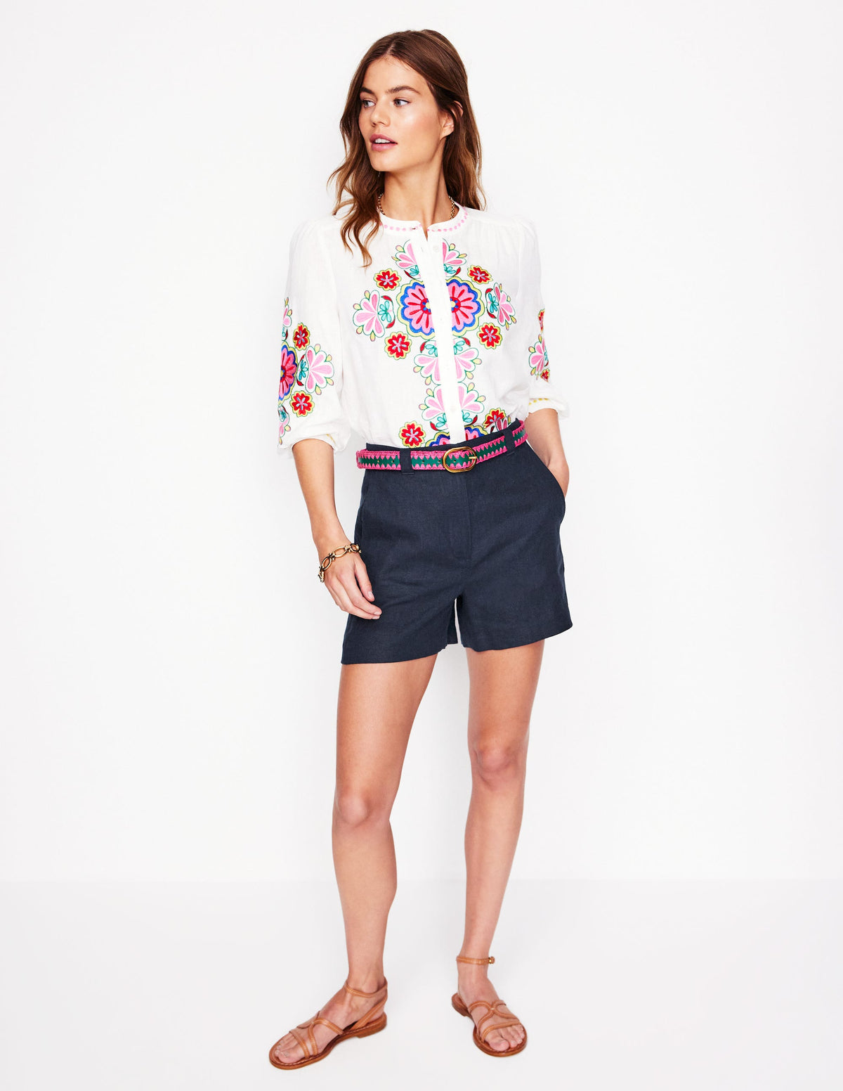 Westbourne Linen Shorts-Navy - Image 5