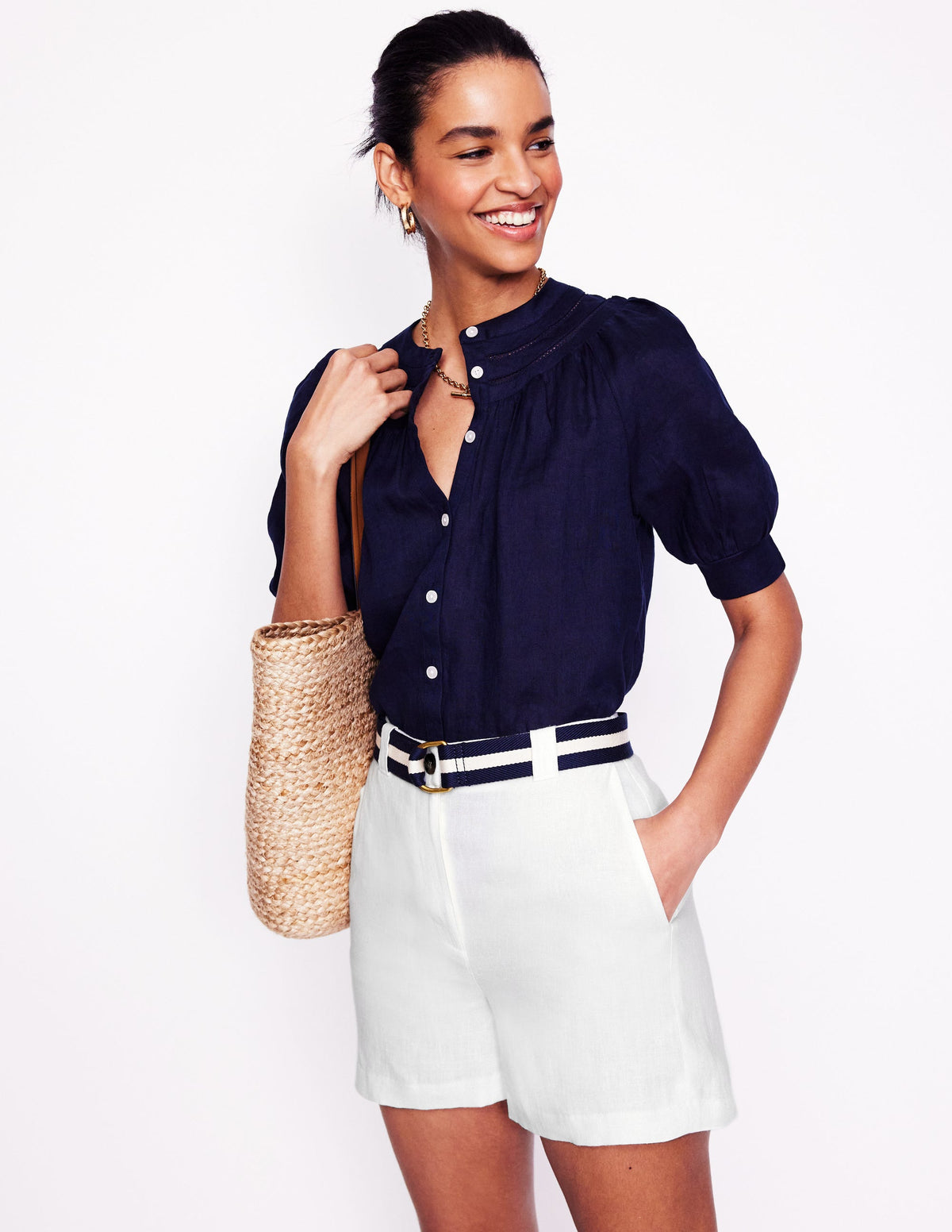 Short Westbourne en lin-Blanc - Image 1