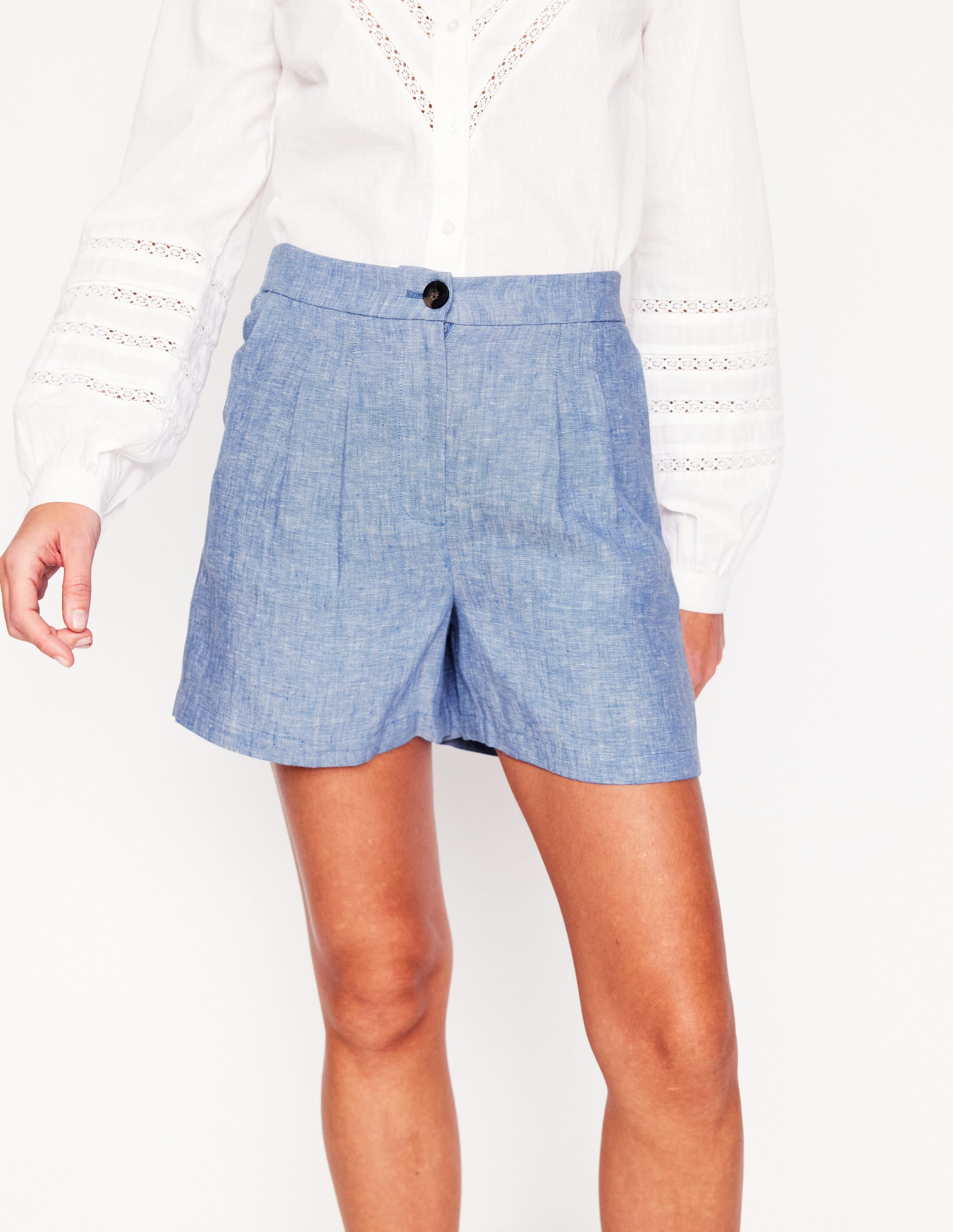 Short Dulwich en lin-Chambray bleu gris - Image 4