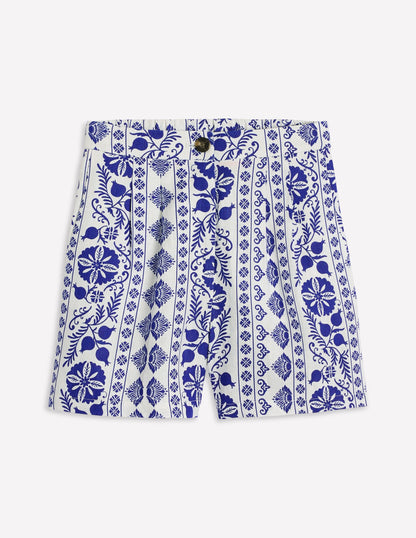 Dulwich Leinen-Shorts-Naturweiß, Zierrand