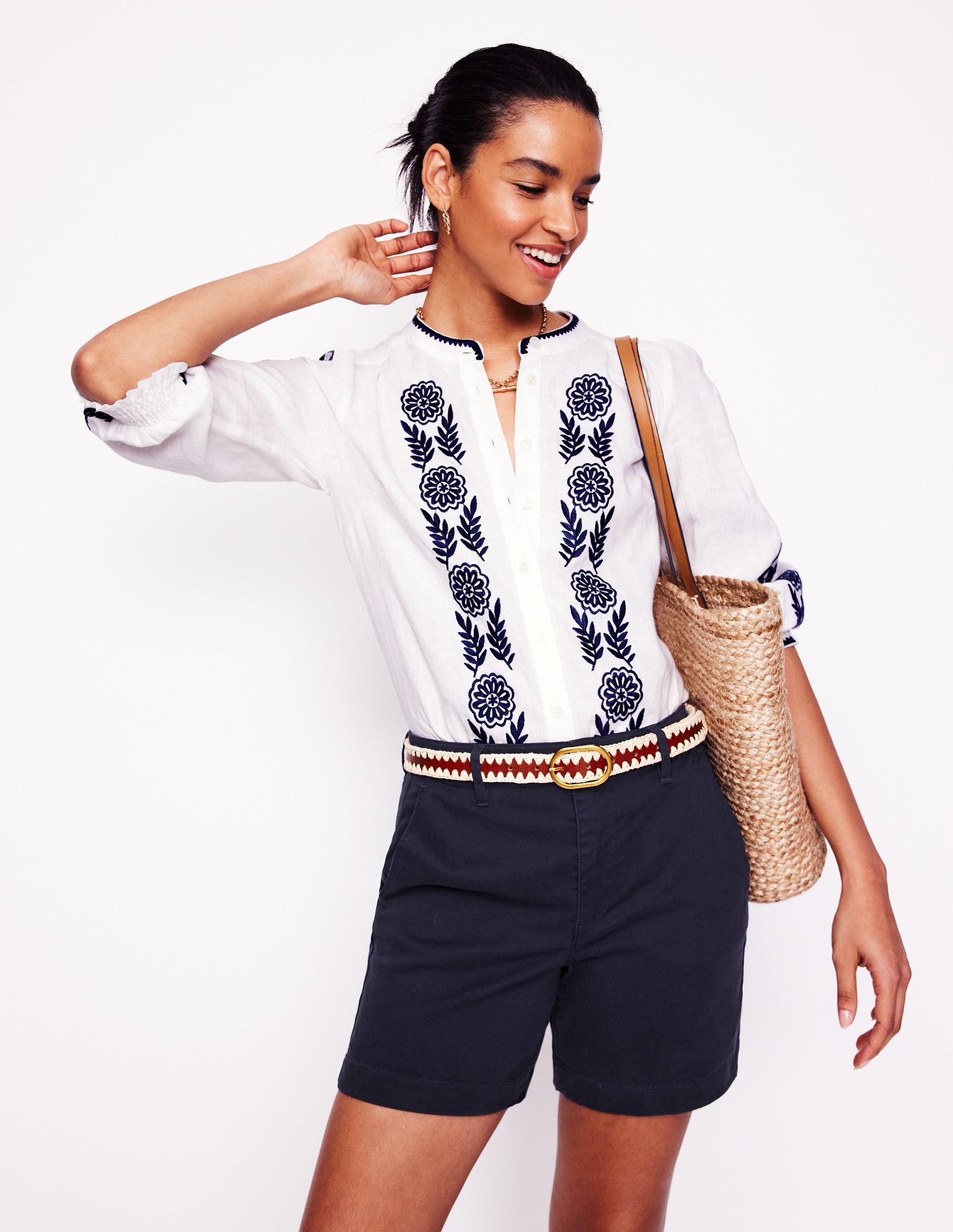 Short chino Barnsbury-Bleu Marine, Petits Pois - Image 1