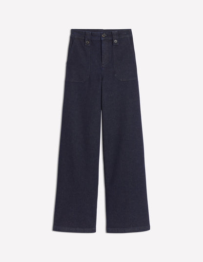 Mid Rise Button Detail Jeans-Indigo Rinse