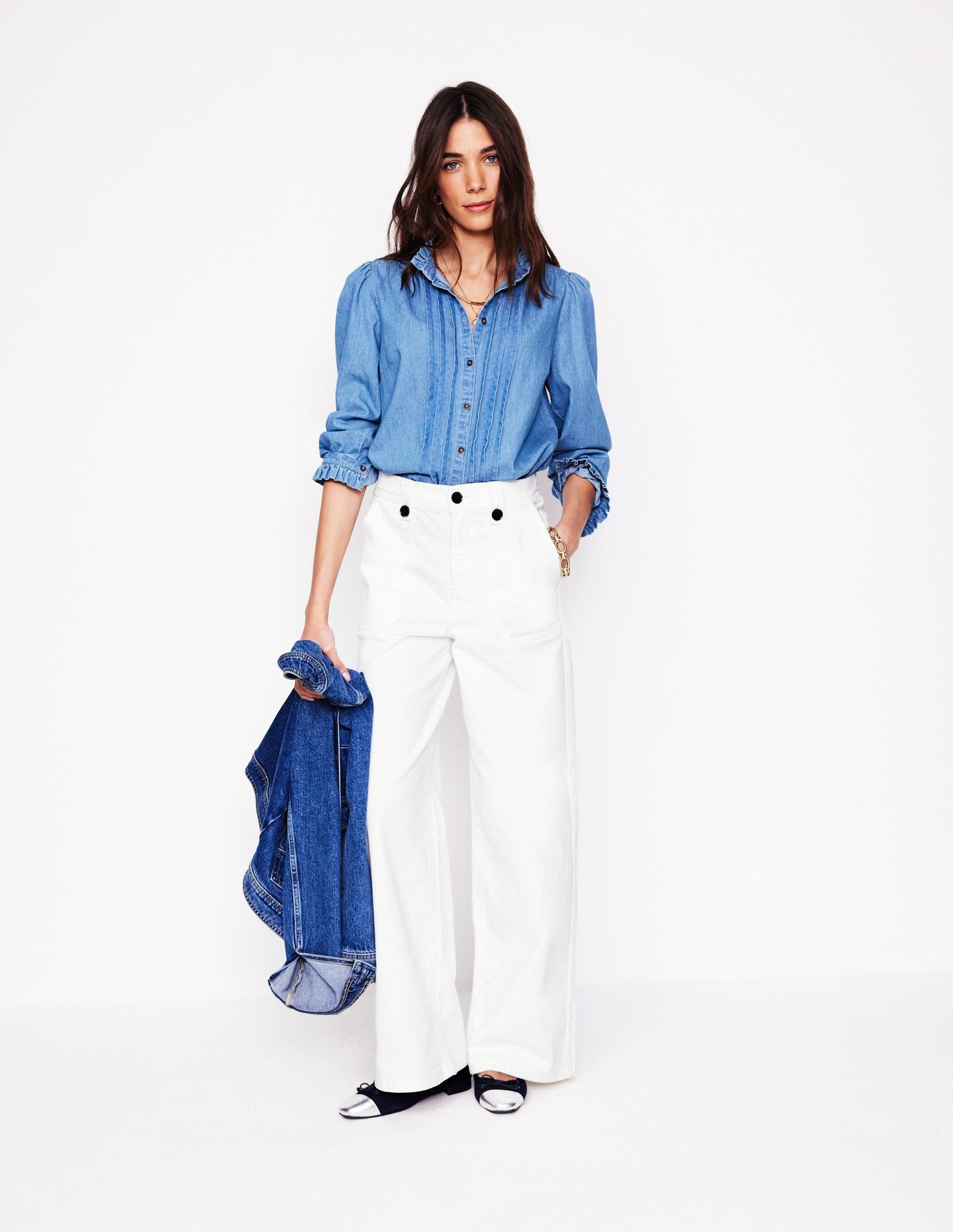 Jeans mit mittelhohem Bund und Knopfdetail-Aristocratic Blue