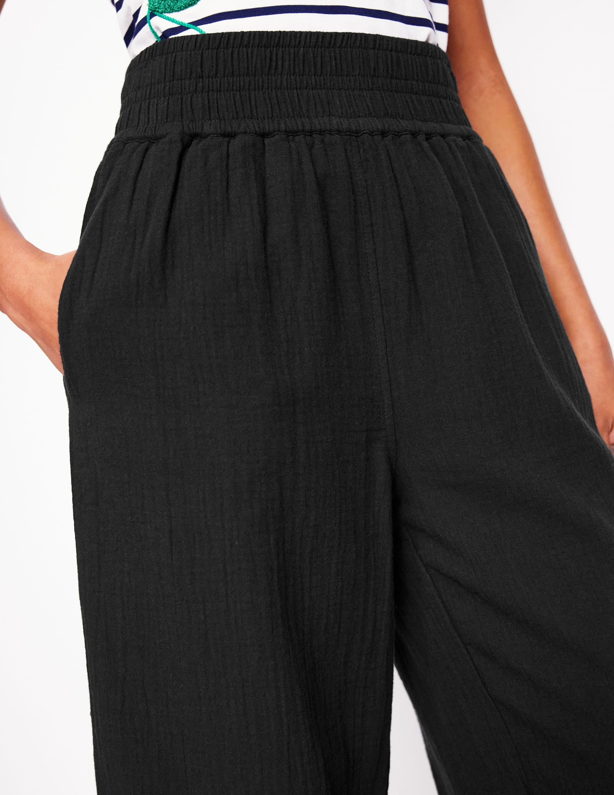 Cropped Double Cloth Trousers-Black - Image 2