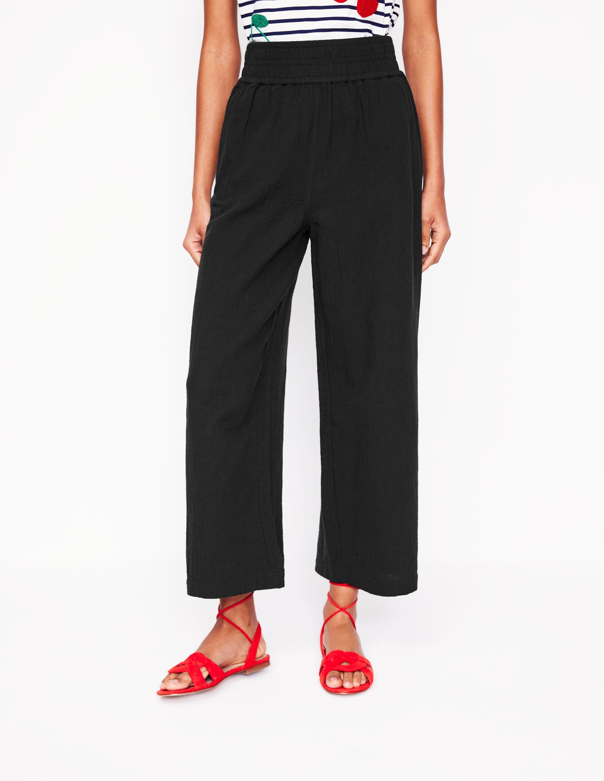 Cropped Double Cloth Trousers-Black - Image 5