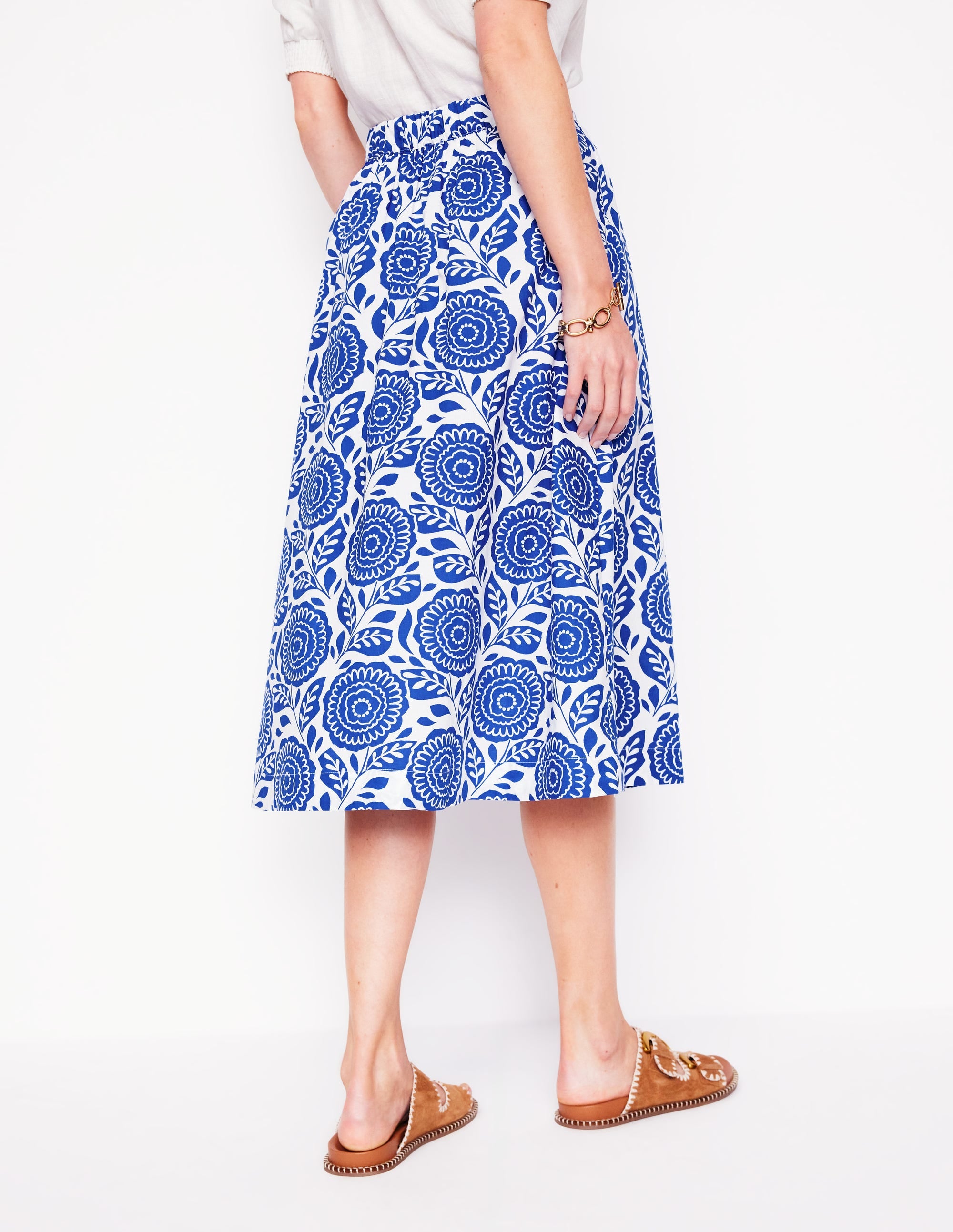 Jupe midi Hattie en popeline-Bleu vif, motif Dahlia Stamp - Image 3