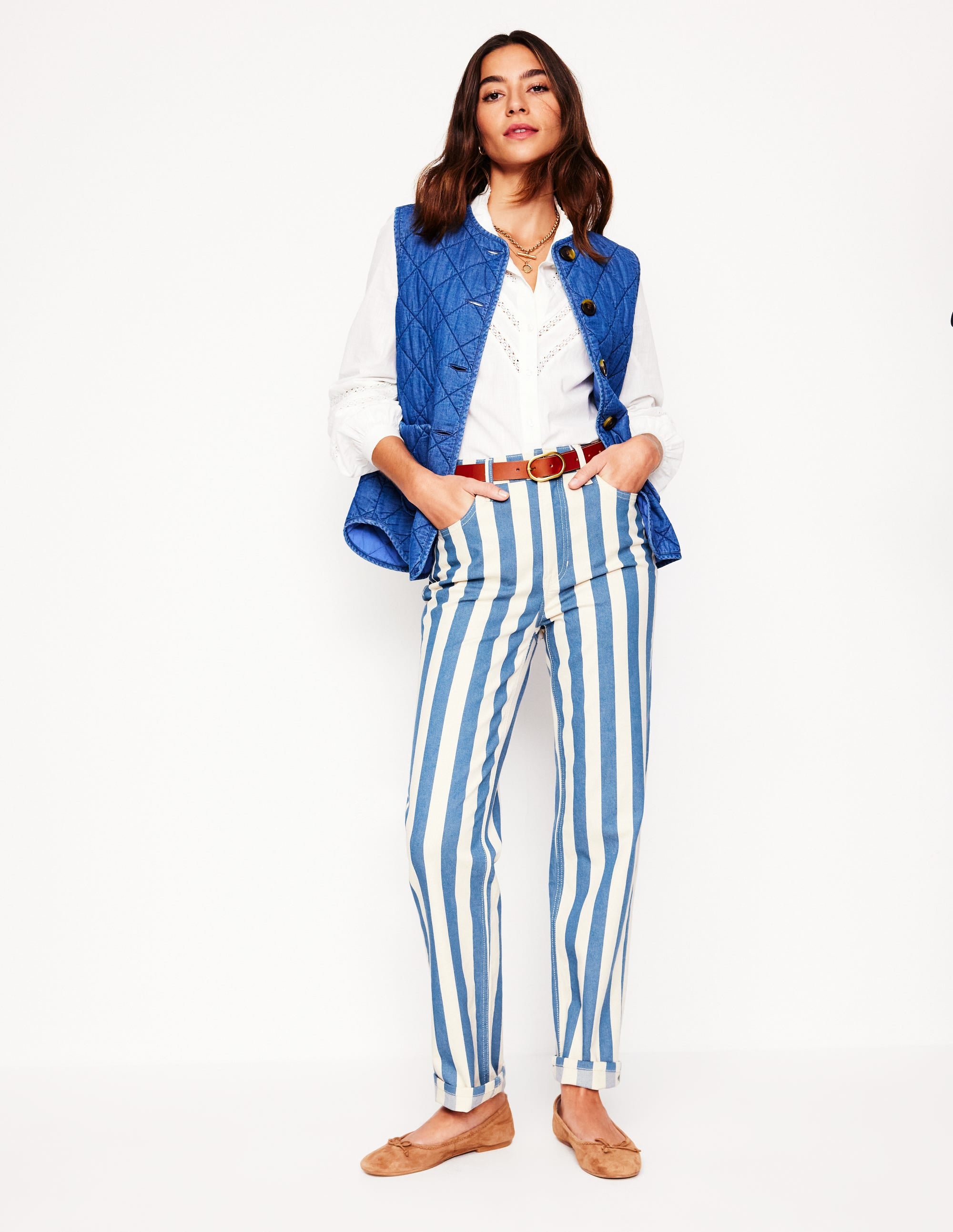 Gestreifte Jeans mit hohem Bund-Marineblau Breite Streifen - Image 1