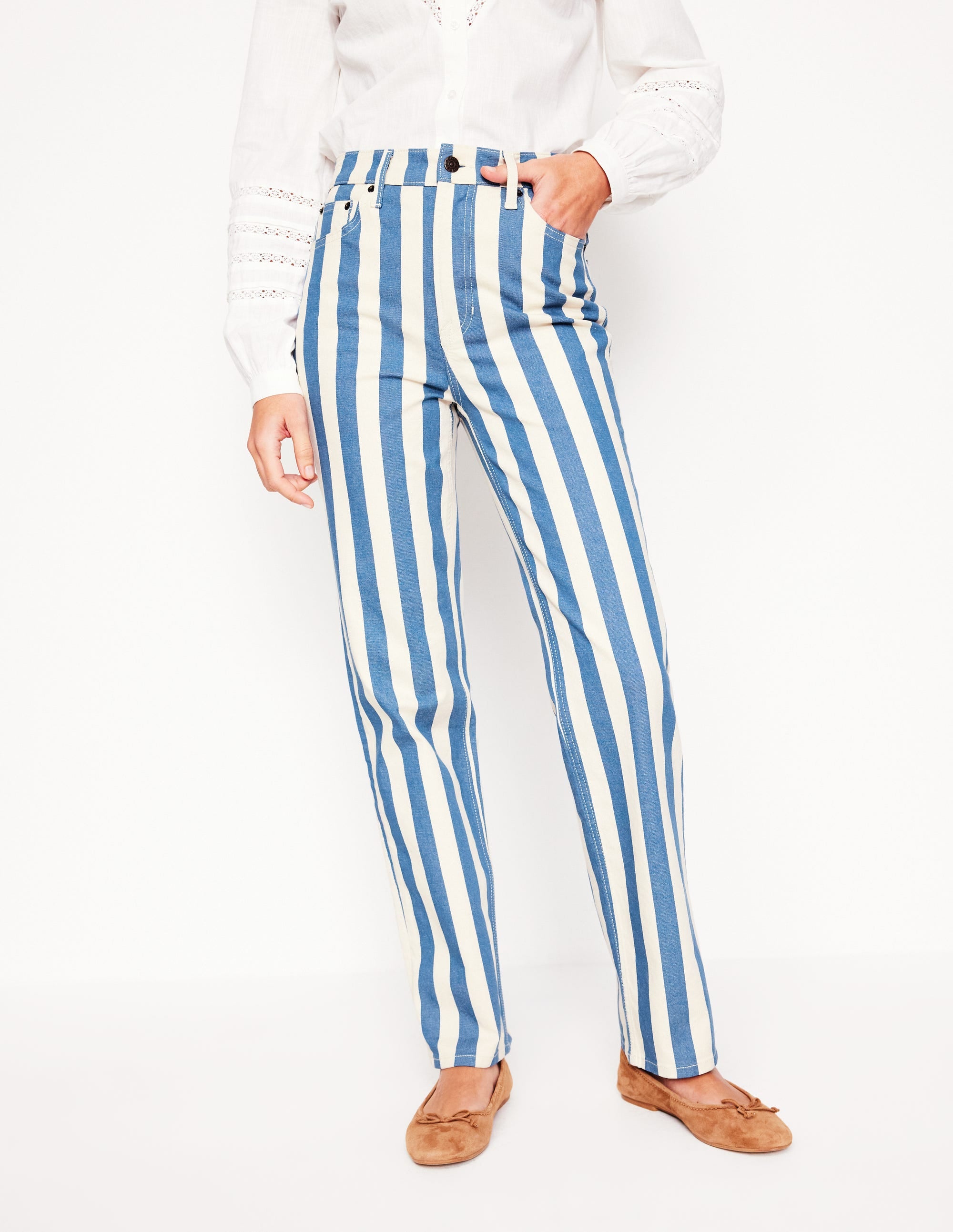 Gestreifte Jeans mit hohem Bund-Marineblau Breite Streifen - Image 4