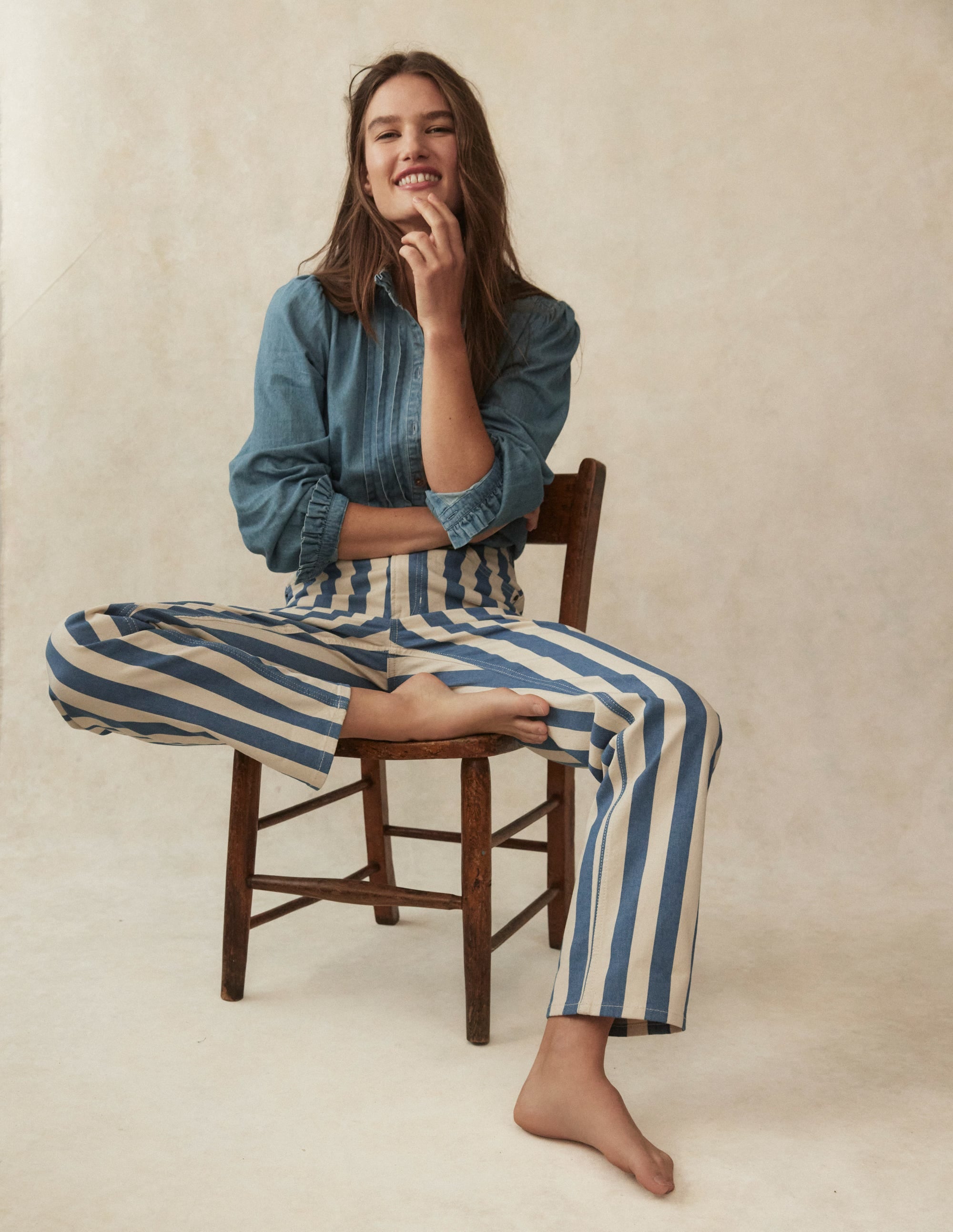 Gestreifte Jeans mit hohem Bund-Marineblau Breite Streifen - Image 6