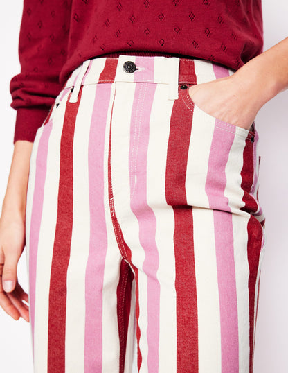 Gestreifte Jeans mit hohem Bund-Rot und Rosa Breite Streifen