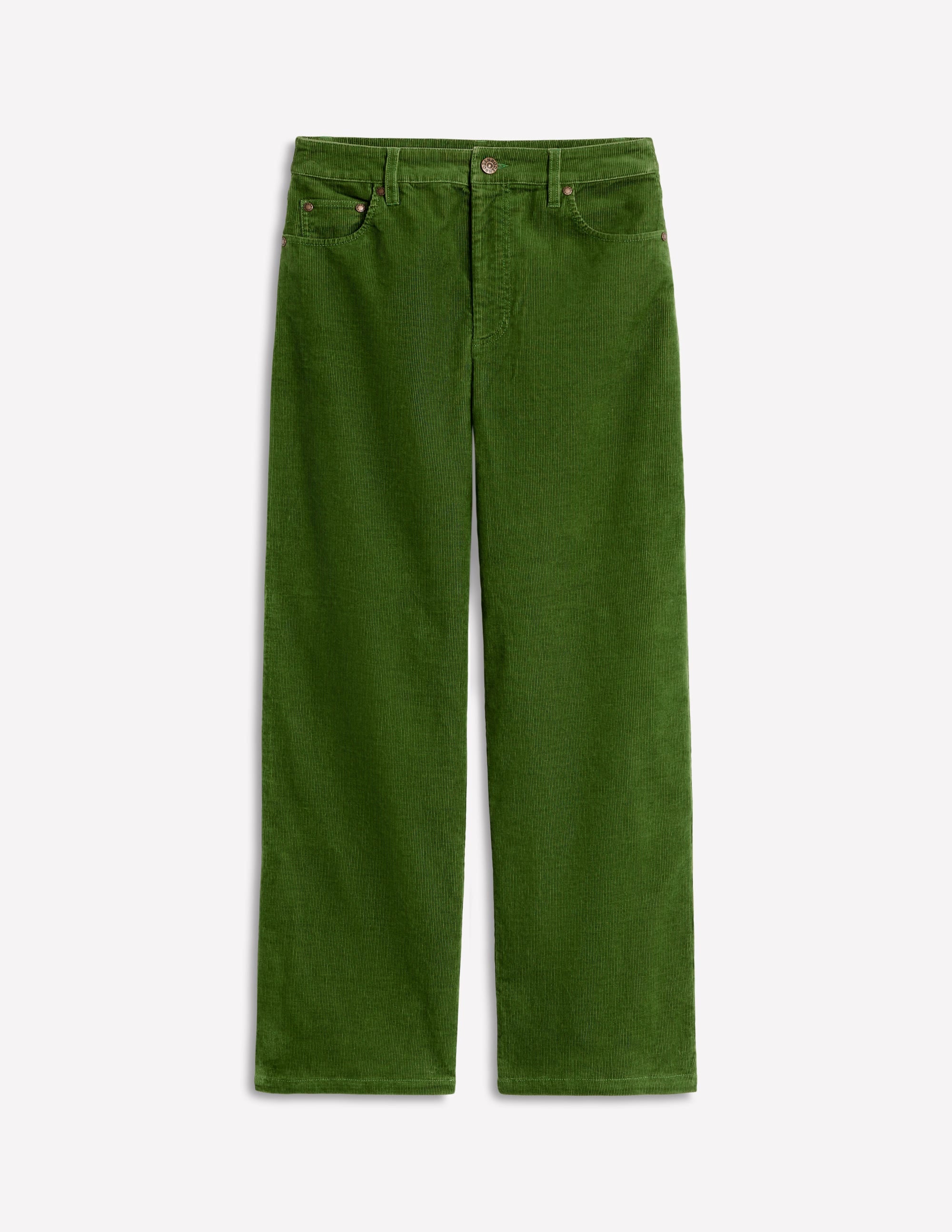 Jean droit taille haute en velours côtelé-Vert promenade - Image 2