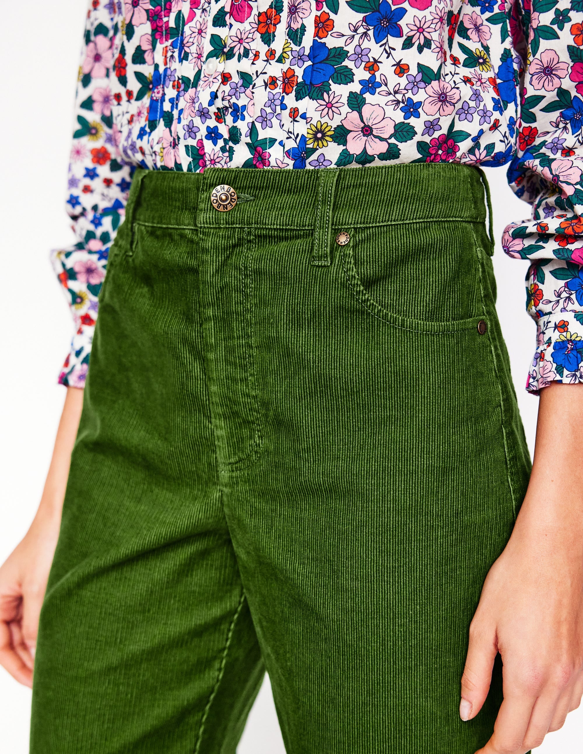 Jean droit taille haute en velours côtelé-Vert promenade - Image 3