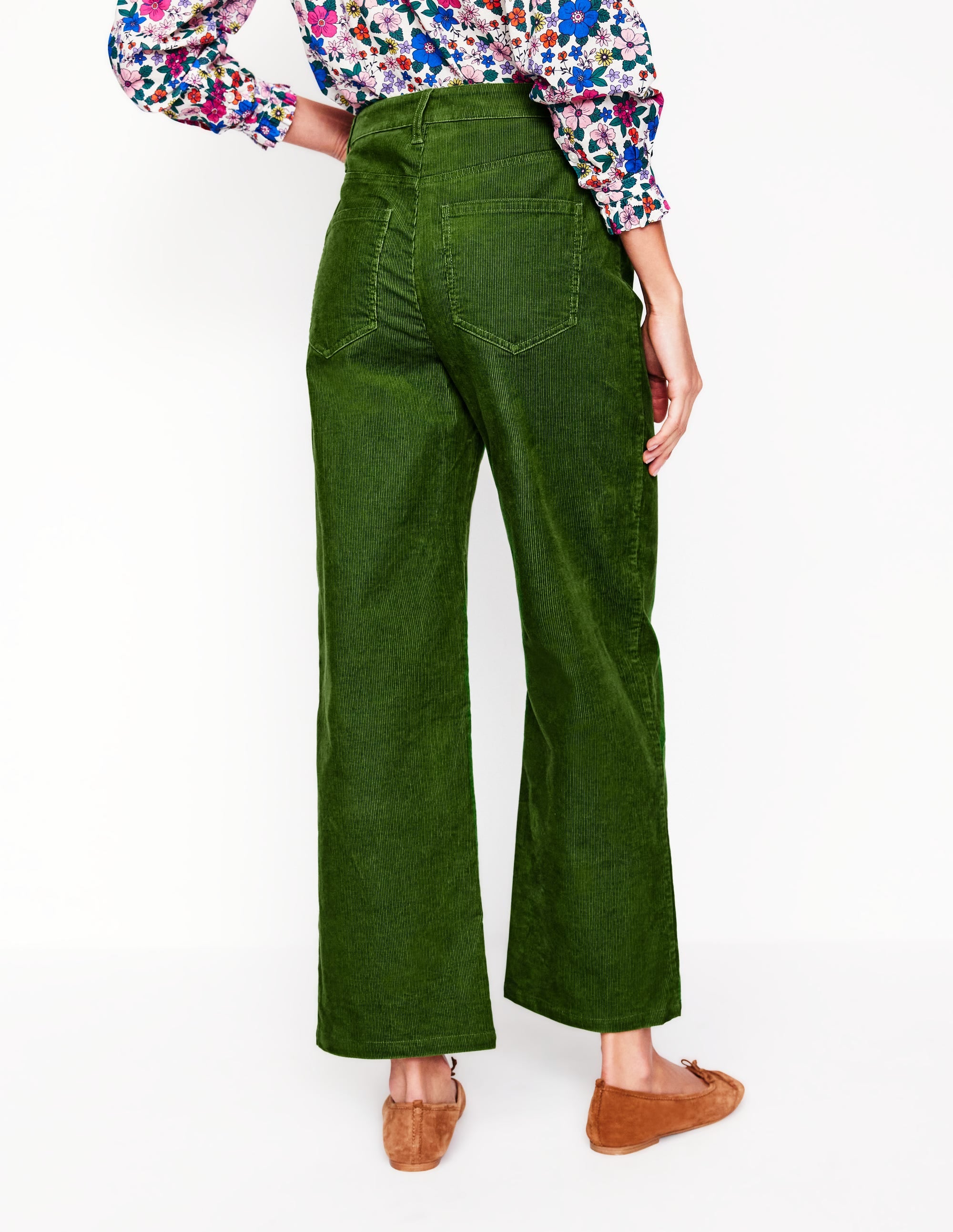 Jean droit taille haute en velours côtelé-Vert promenade - Image 4