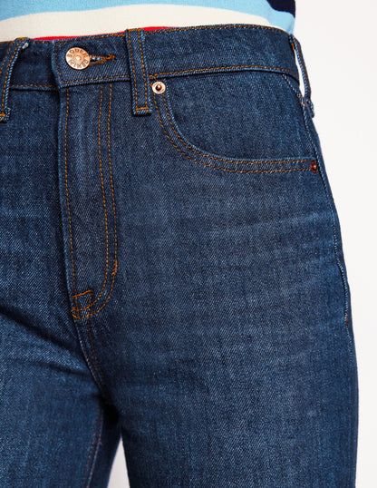 Feste Jeans mit hohem Bund und geradem Bein-Indigo Waschung