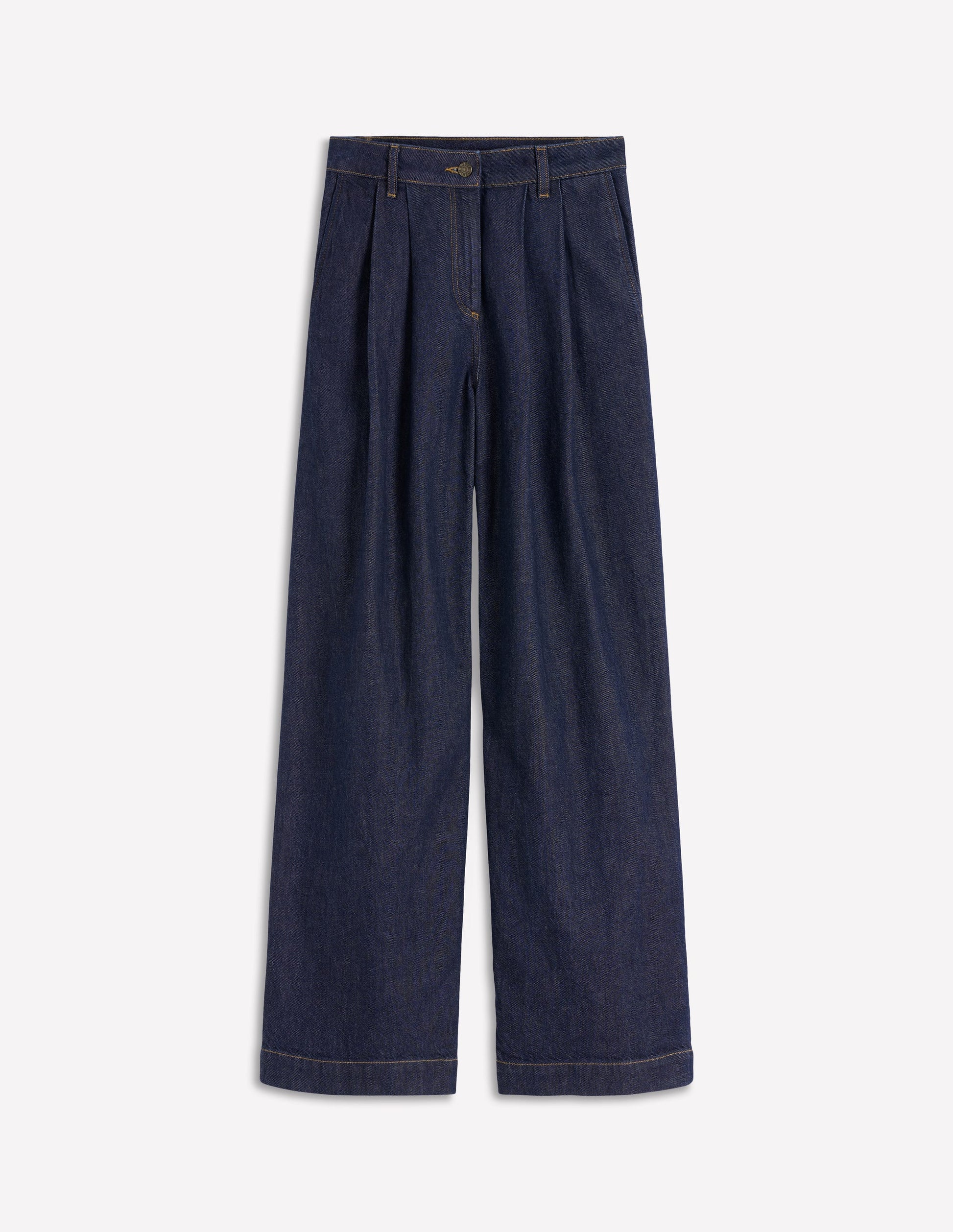 Jeans mit weitem Bein und Faltendetail-Indigo Waschung-6