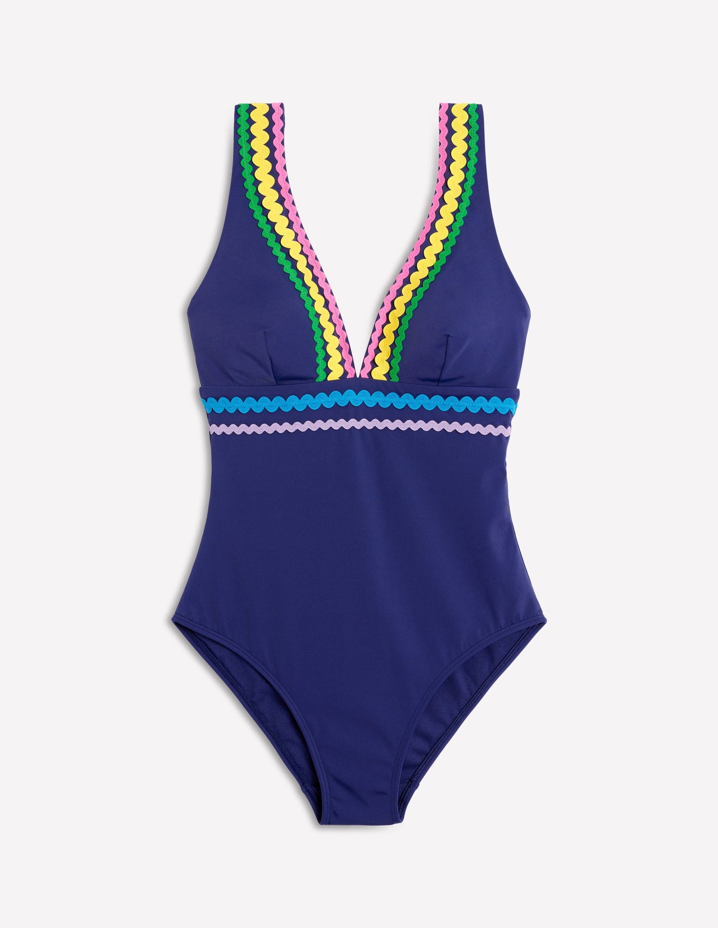 Maillot de bain col V Porto-Zigzag bleu marine